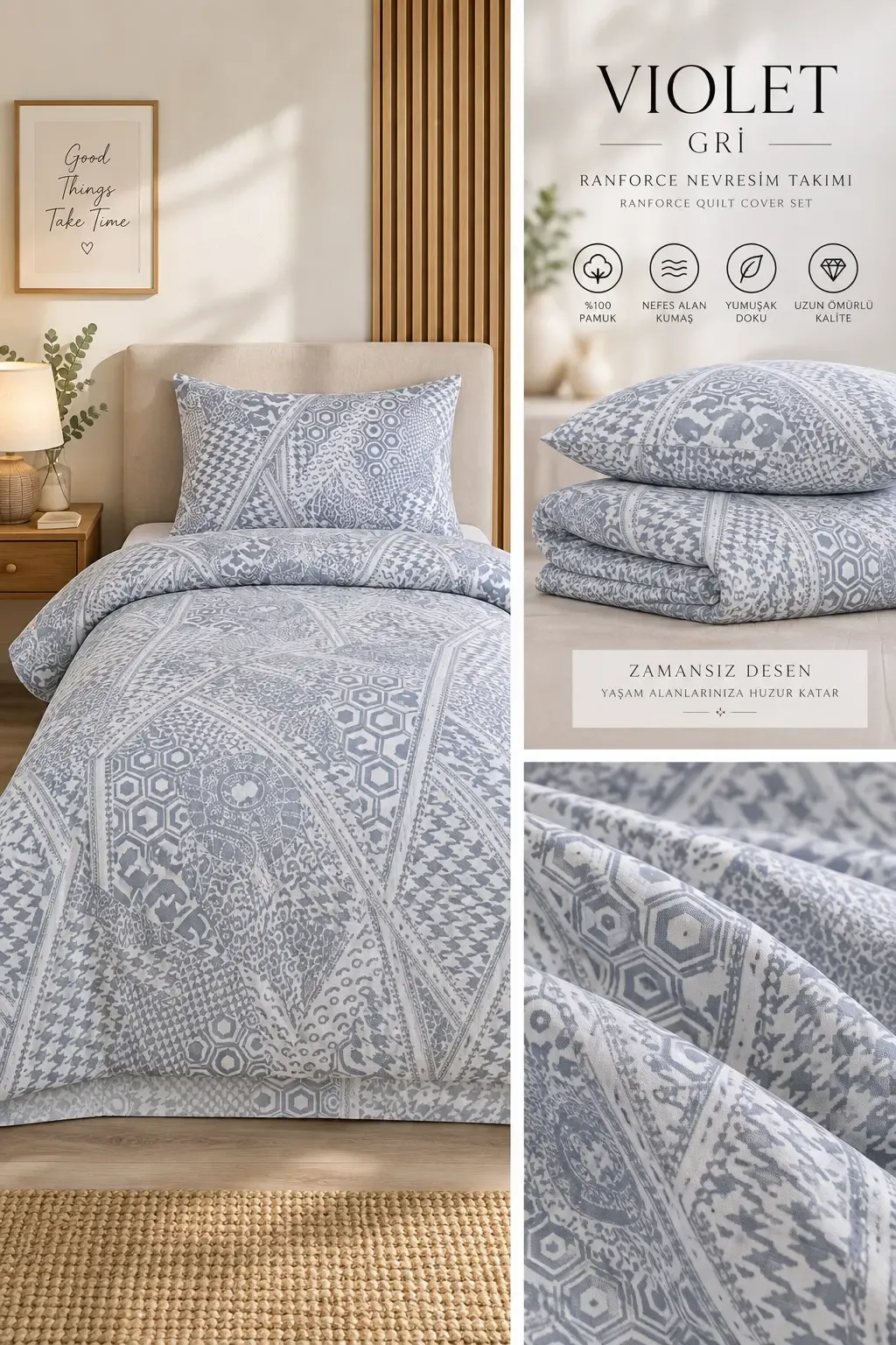 Desenli 160x220 Cm Bella Home Tek Kişilik New Box Nevresim Takımı 491425