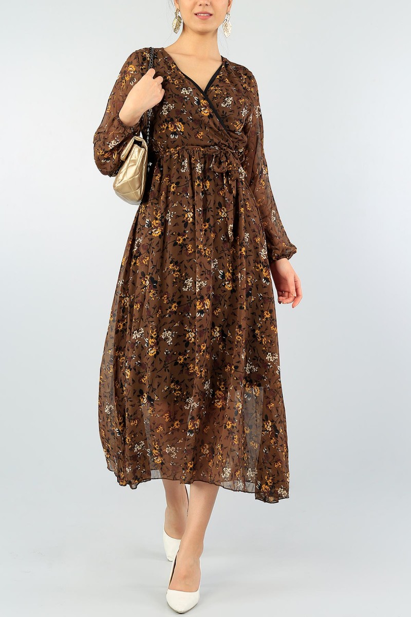 Desenli Astarlı Şifon Elbise 57702