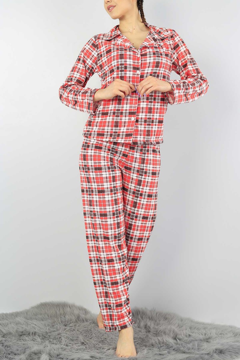 Desenli Düğmeli Bayan Pijama Takımı 55743