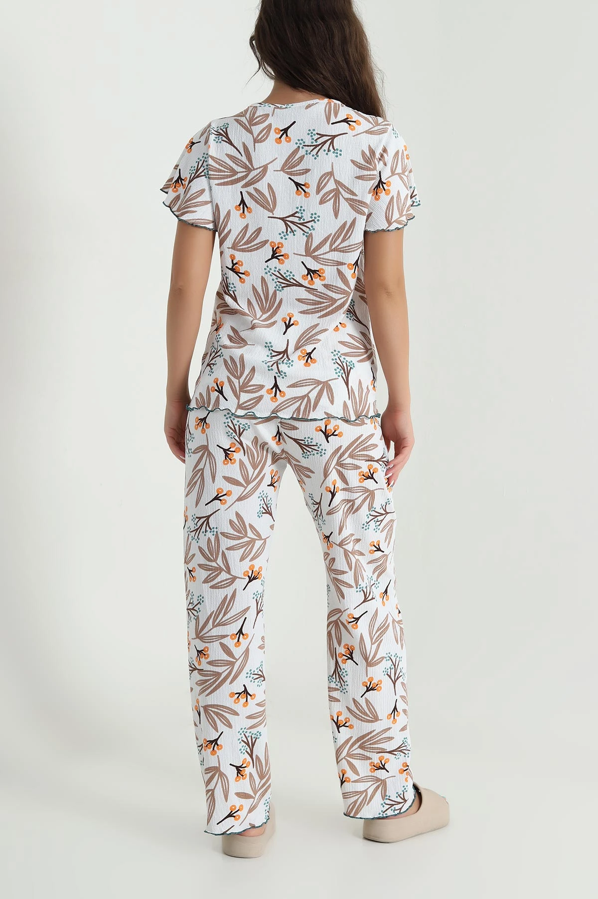 Desenli Düğmeli Bürümcük Kadın Pijama Takımı 479565