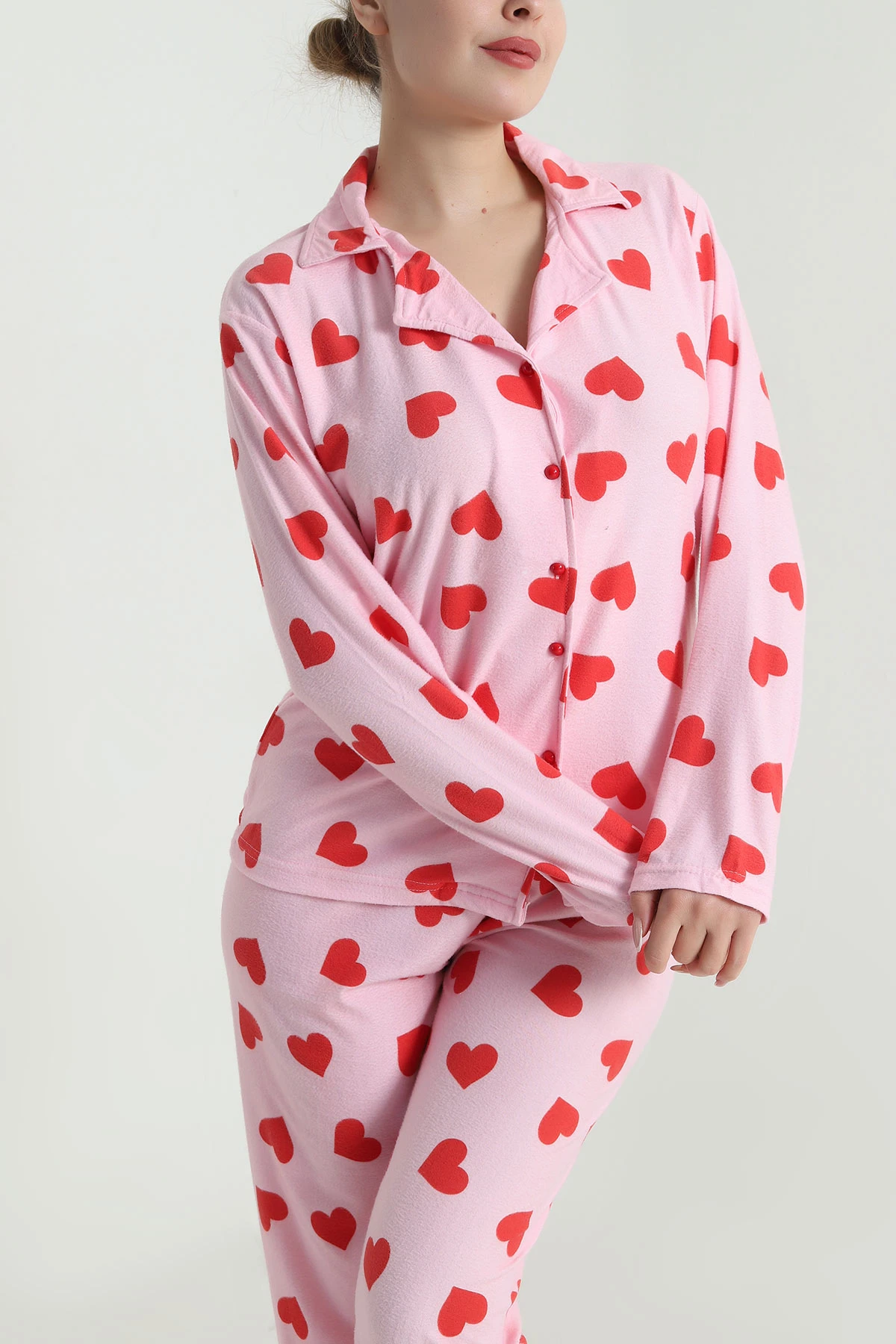 Desenli Düğmeli Süet Kadın Pijama Takımı 492775