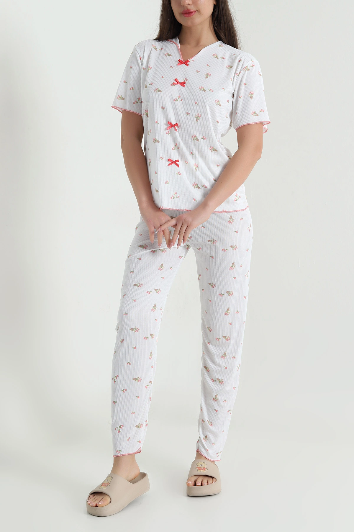 Desenli Kaşkorse Kadın Pijama Takımı 460467