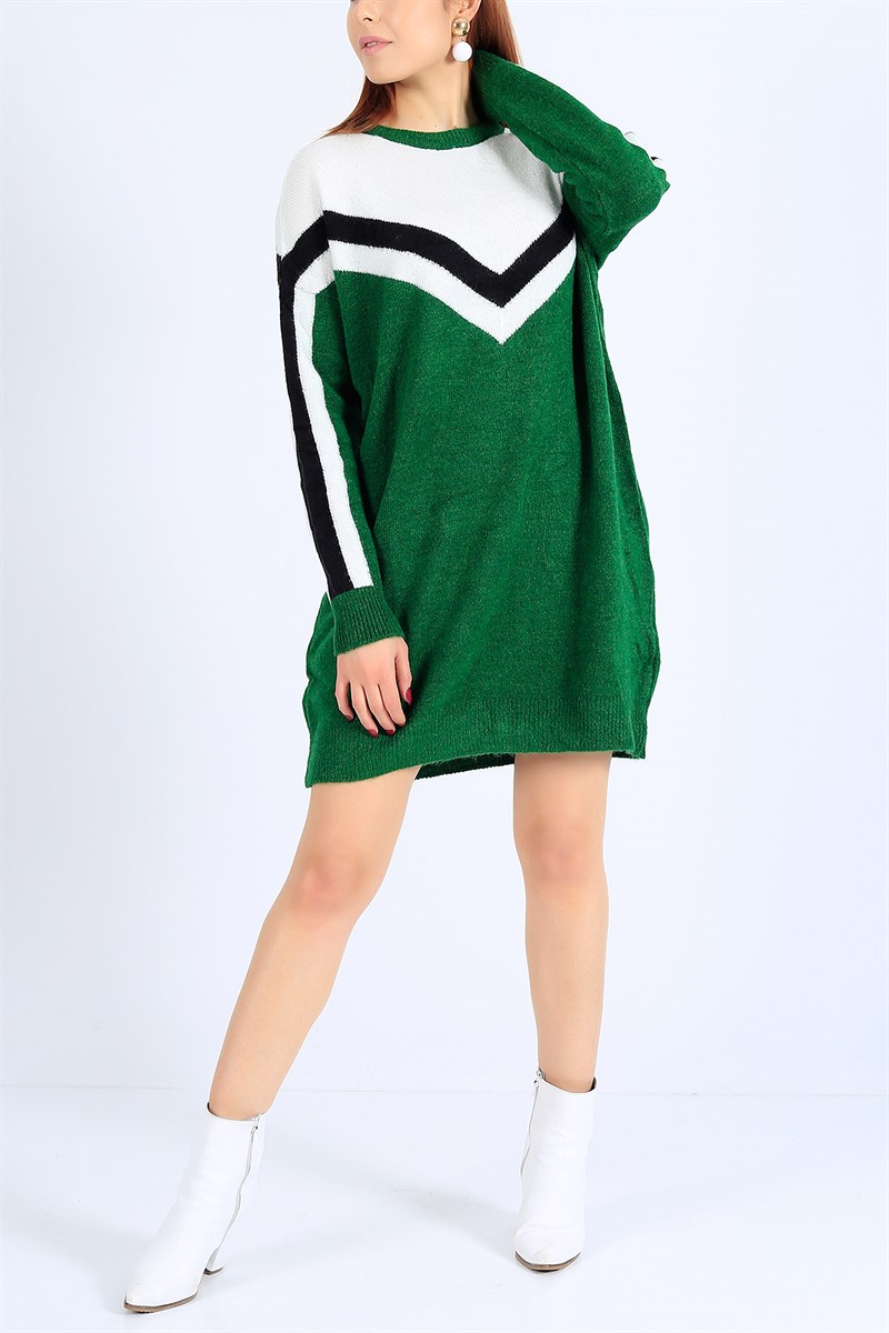 Desenli Likralı Yeşil Triko Tunik 25799B