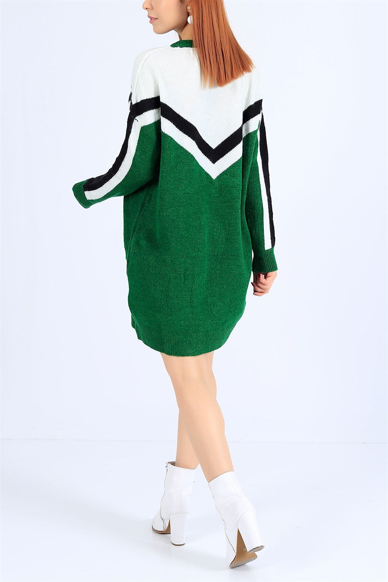Desenli Likralı Yeşil Triko Tunik 25799B