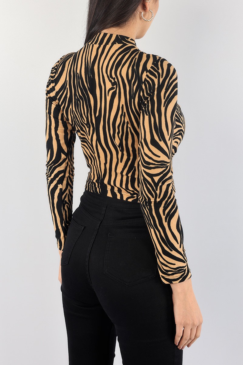 Desenli Pamuk Dokulu Crop Bluz 88452