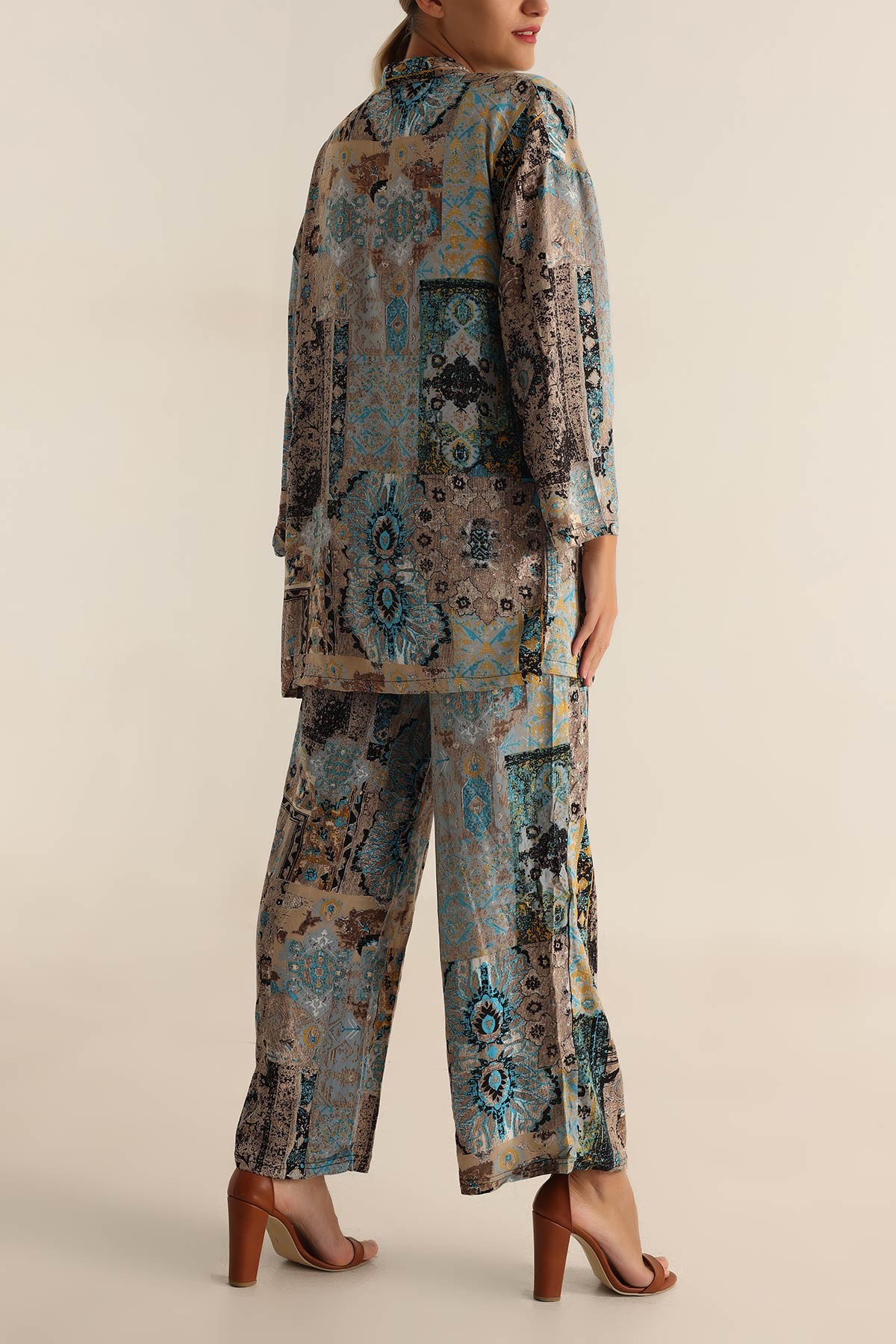 Desenli Pantolon Kimono Dokuma İkili Takım 196949