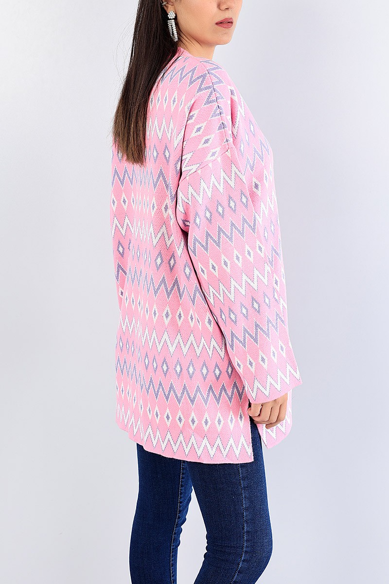 Desenli Pembe Kalın Triko Kazak Tunik 77916