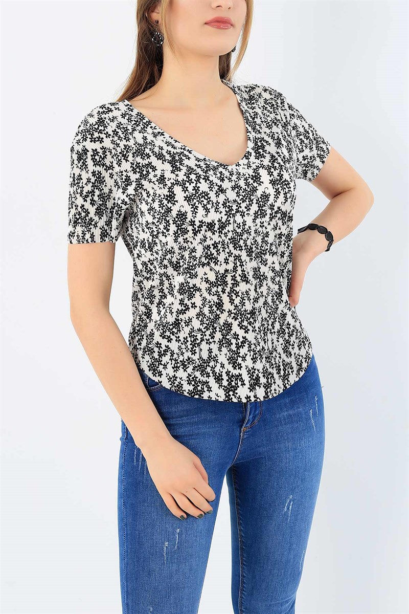 Desenli Piliseli Akordiyon Bluz 33626