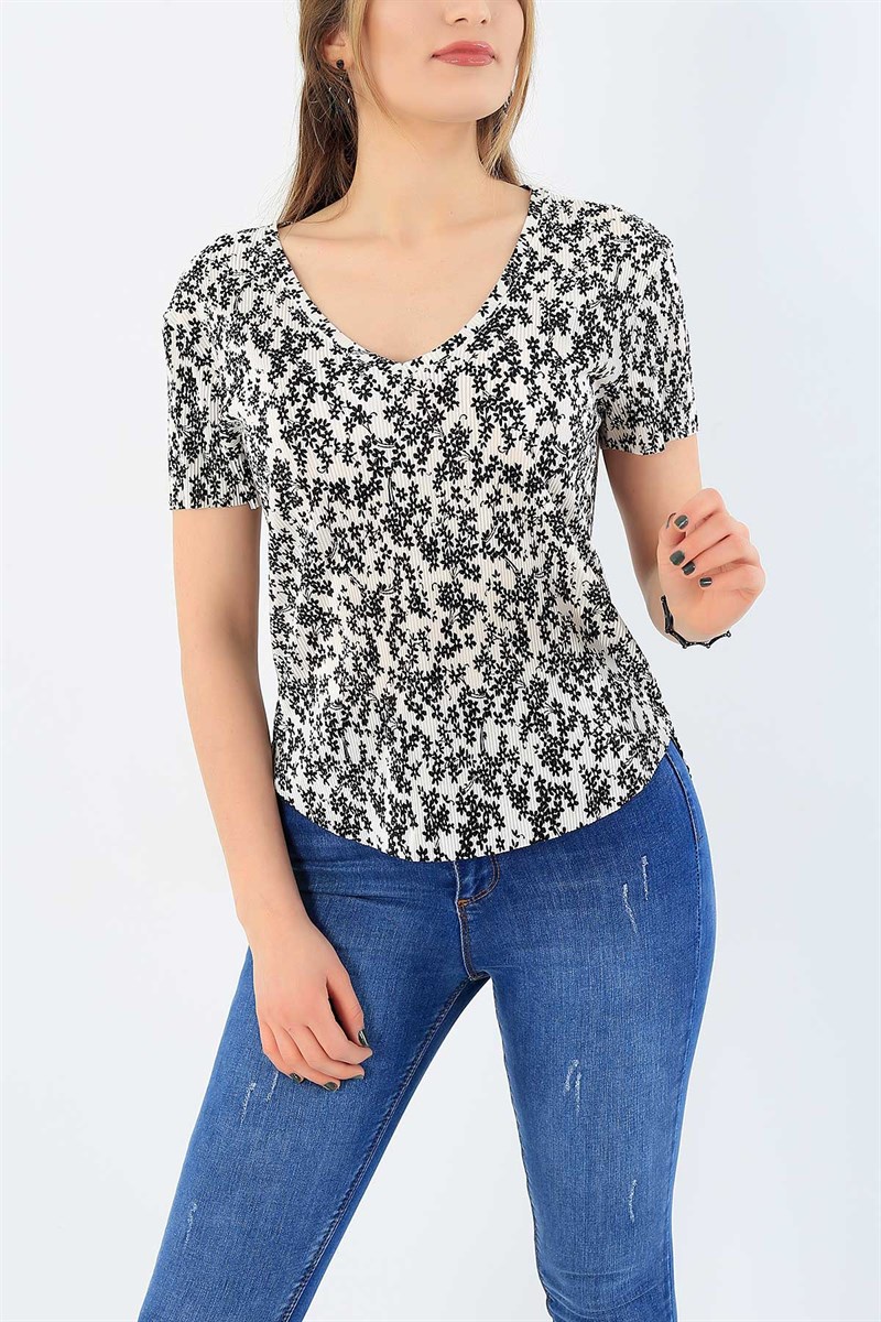 Desenli Piliseli Akordiyon Bluz 33626