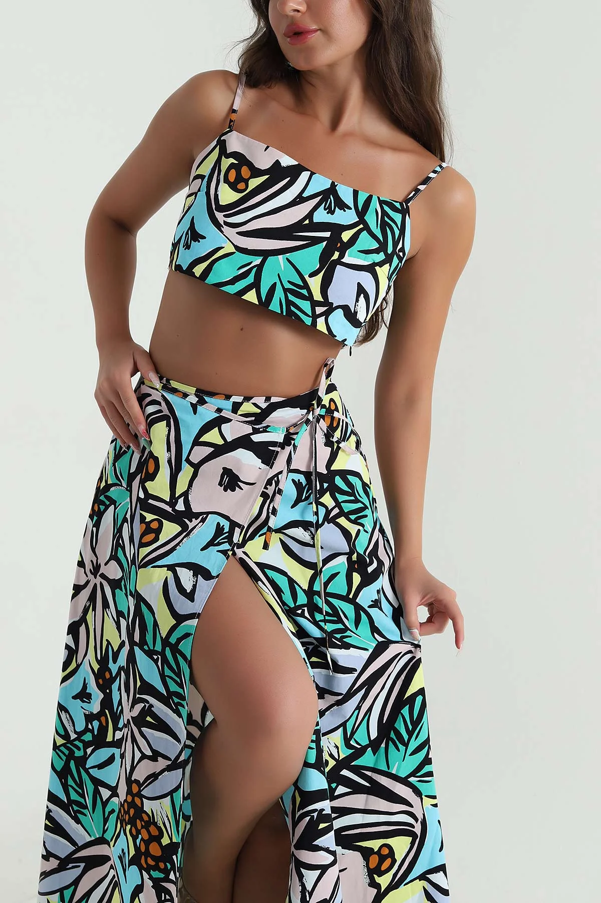 Desenli Poplin Kumaş Etek Bluz Kadın İkili Takım 471258