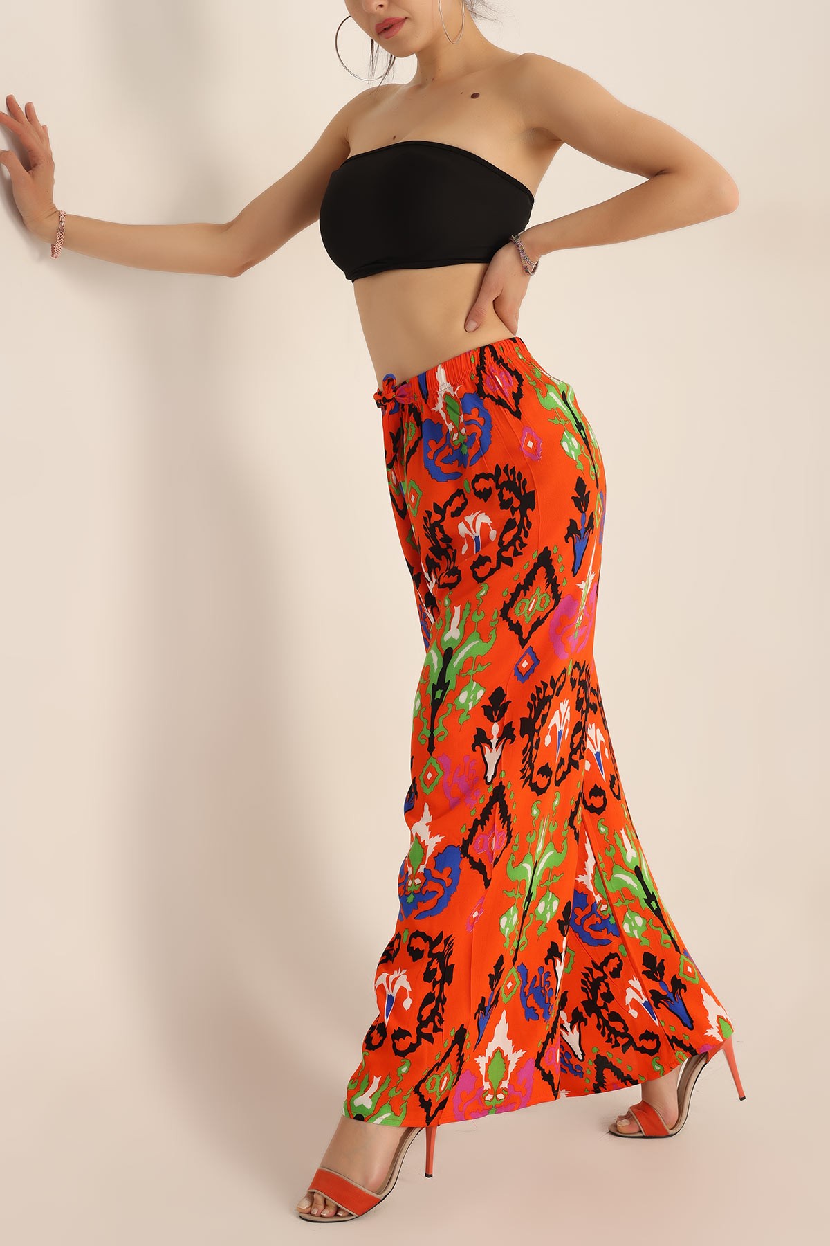 Desenli Rahat Kalıp Bayan Dokuma Pantolon 185205