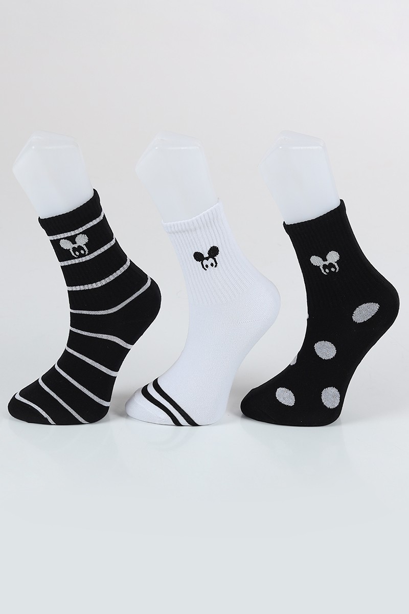Desenli Üçlü Soket Çorap 85109