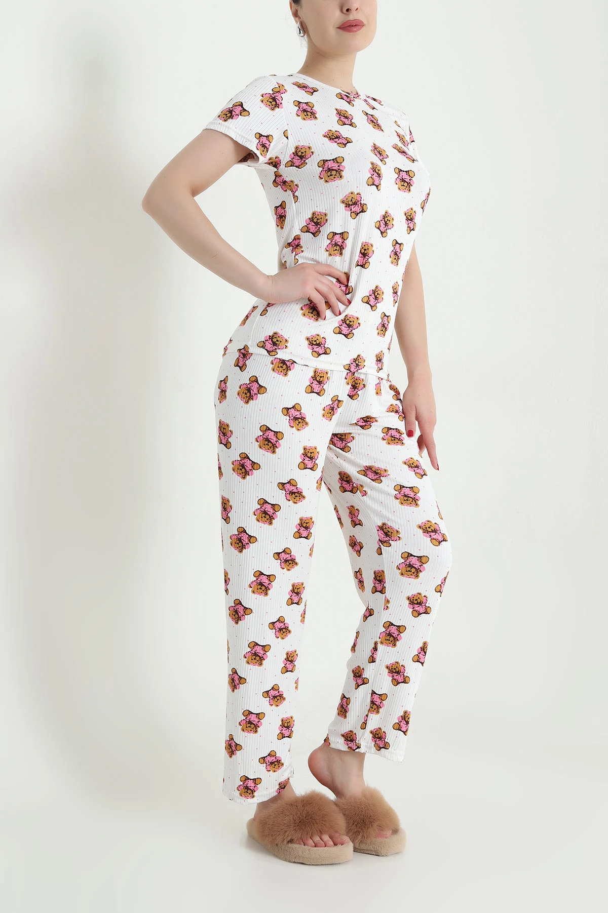 Desenli Viskon Kadın Pijama Takımı 466622