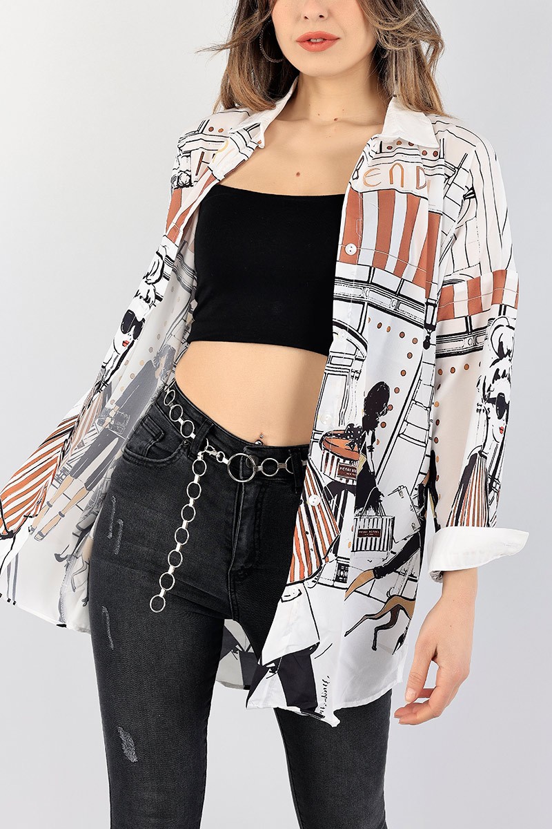 Dijital Baskılı Crep Gömlek Tunik 96421
