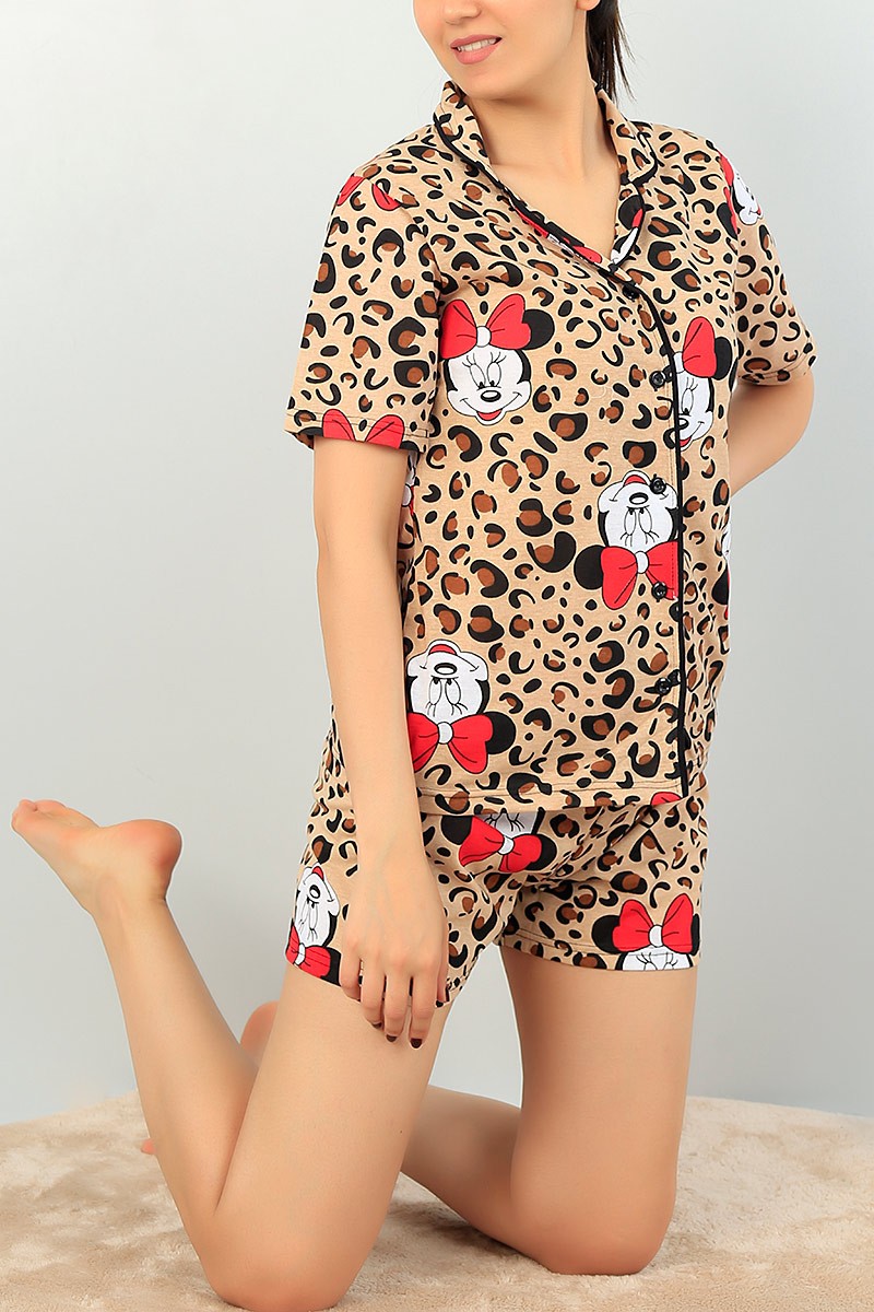 Düğmeli Baskılı Bayan Pijama Takımı 68288
