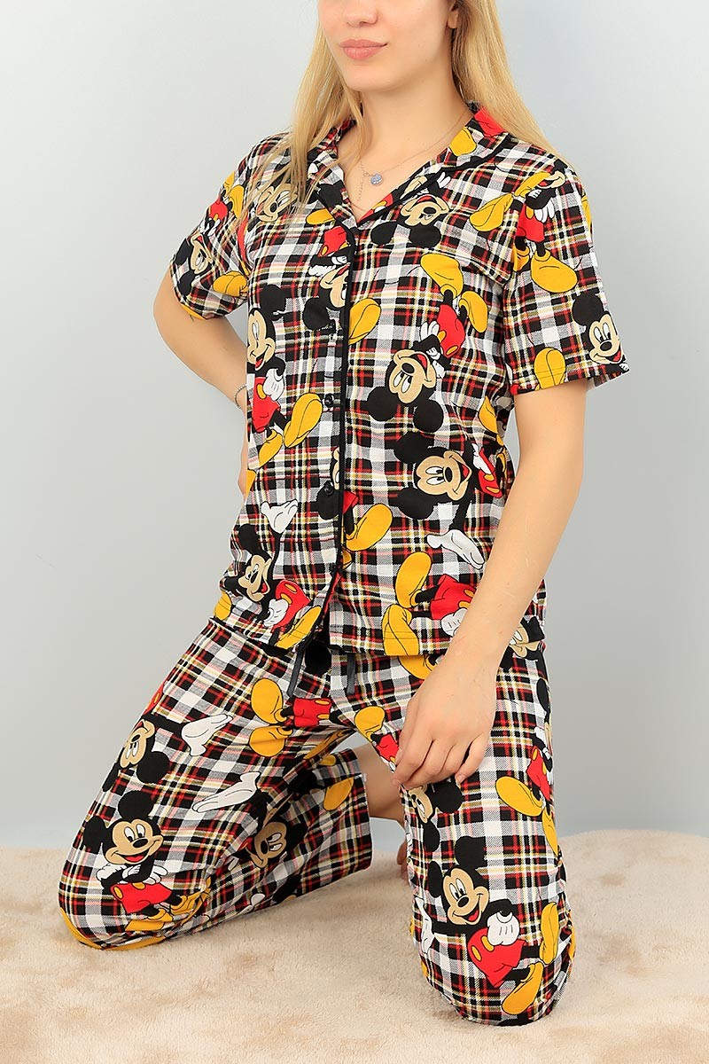 Düğmeli Bayan  Baskılı Pijama Takımı 64935