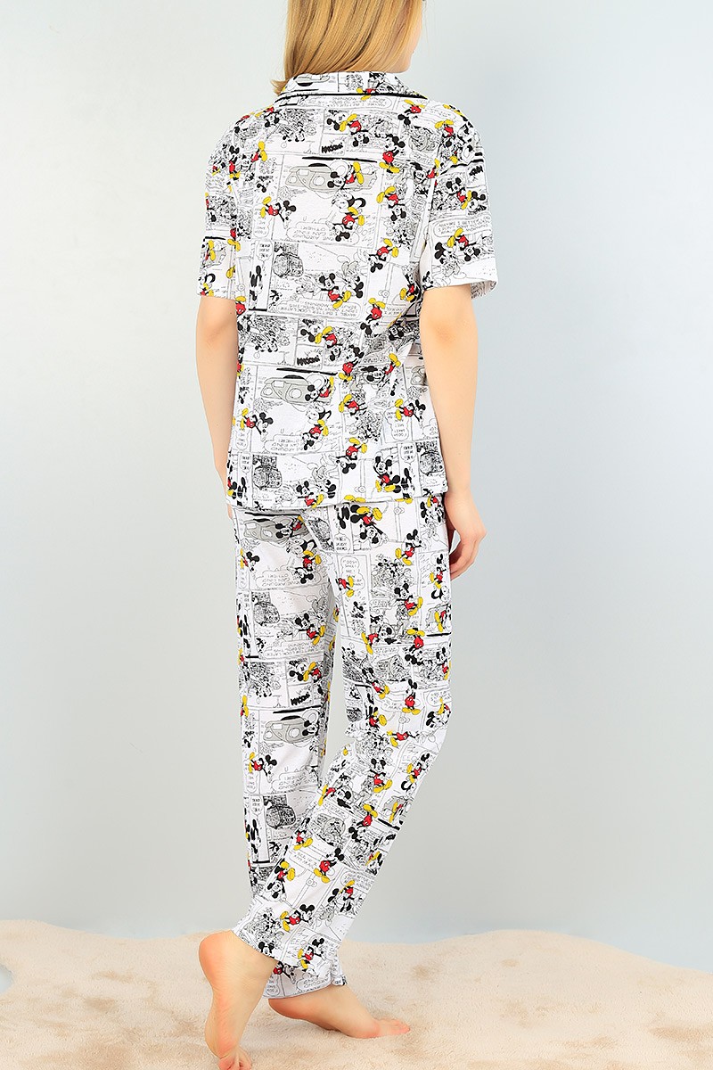 Düğmeli Bayan  Baskılı Pijama Takımı 64939