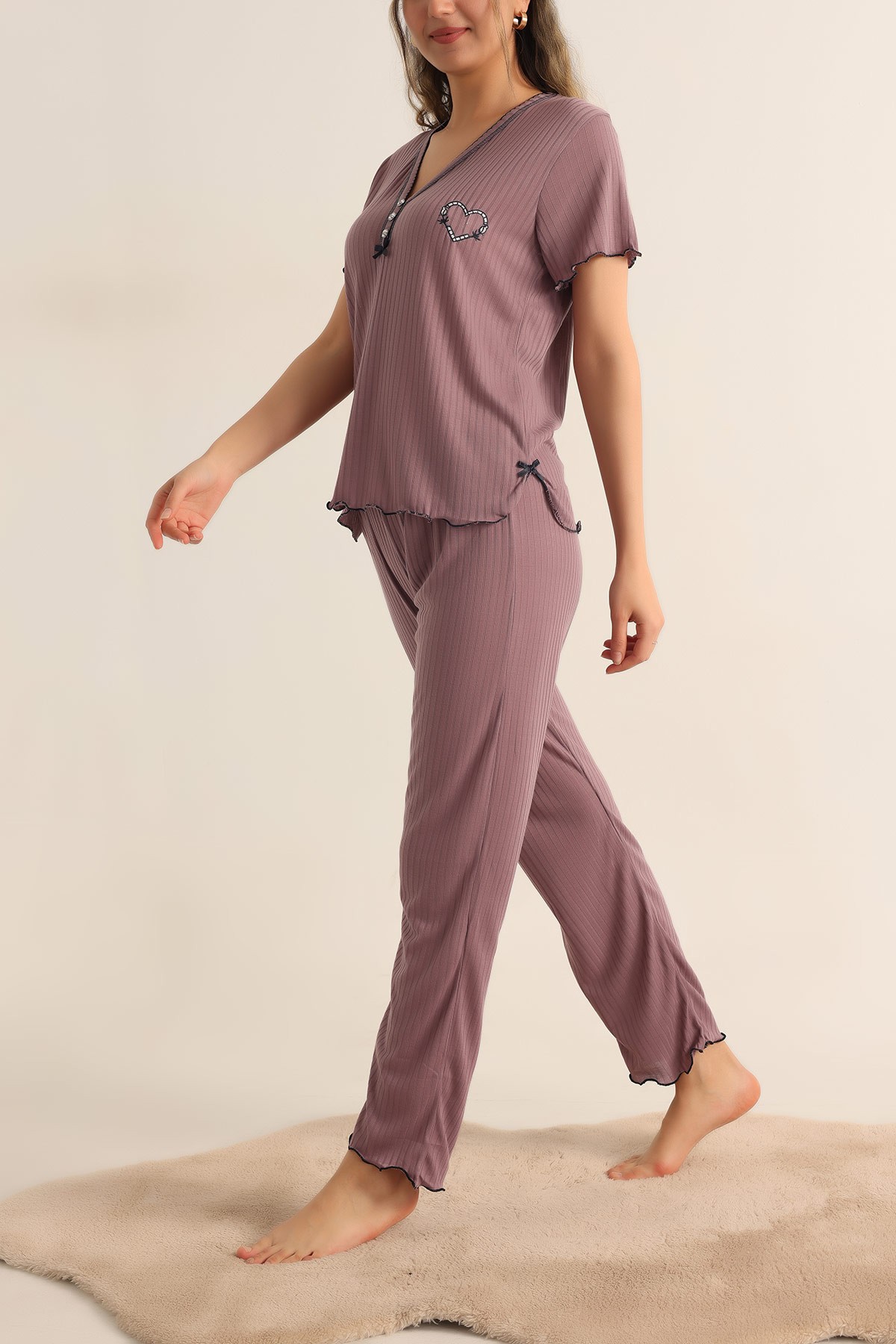 Düğmeli Nakışlı Bayan Pijama Takımı 181895