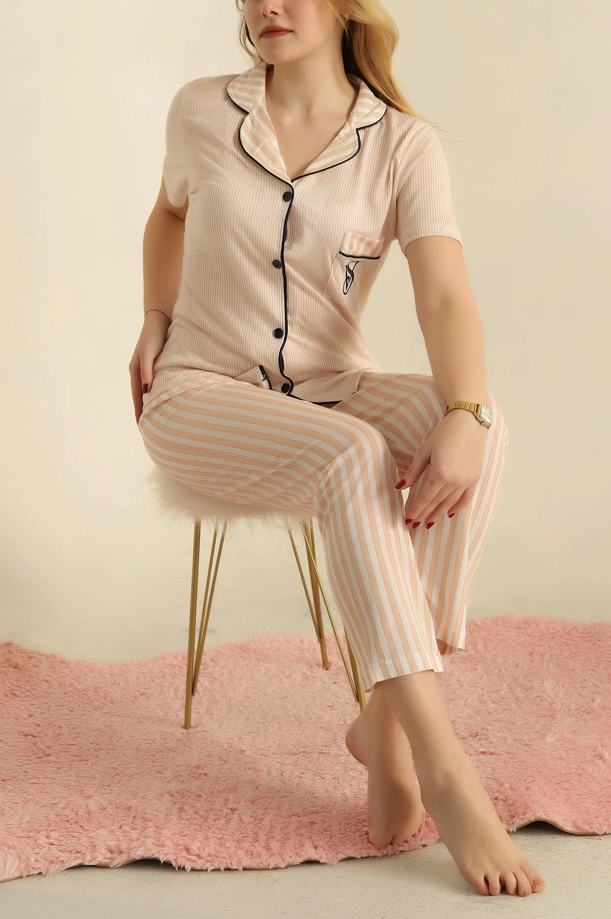 Düğmeli Viskon Bayan Pijama Takımı 251605