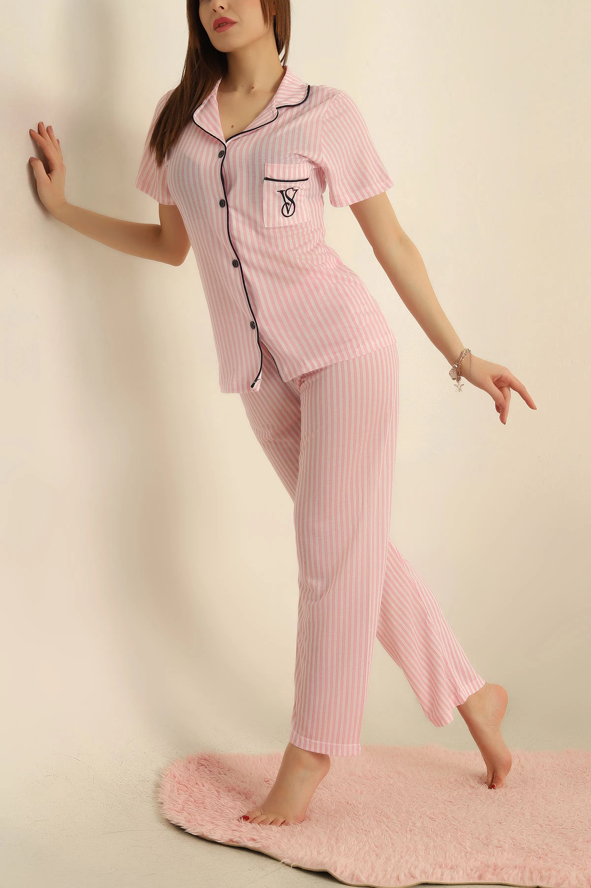 Düğmeli Viskon Bayan Pijama Takımı 251607