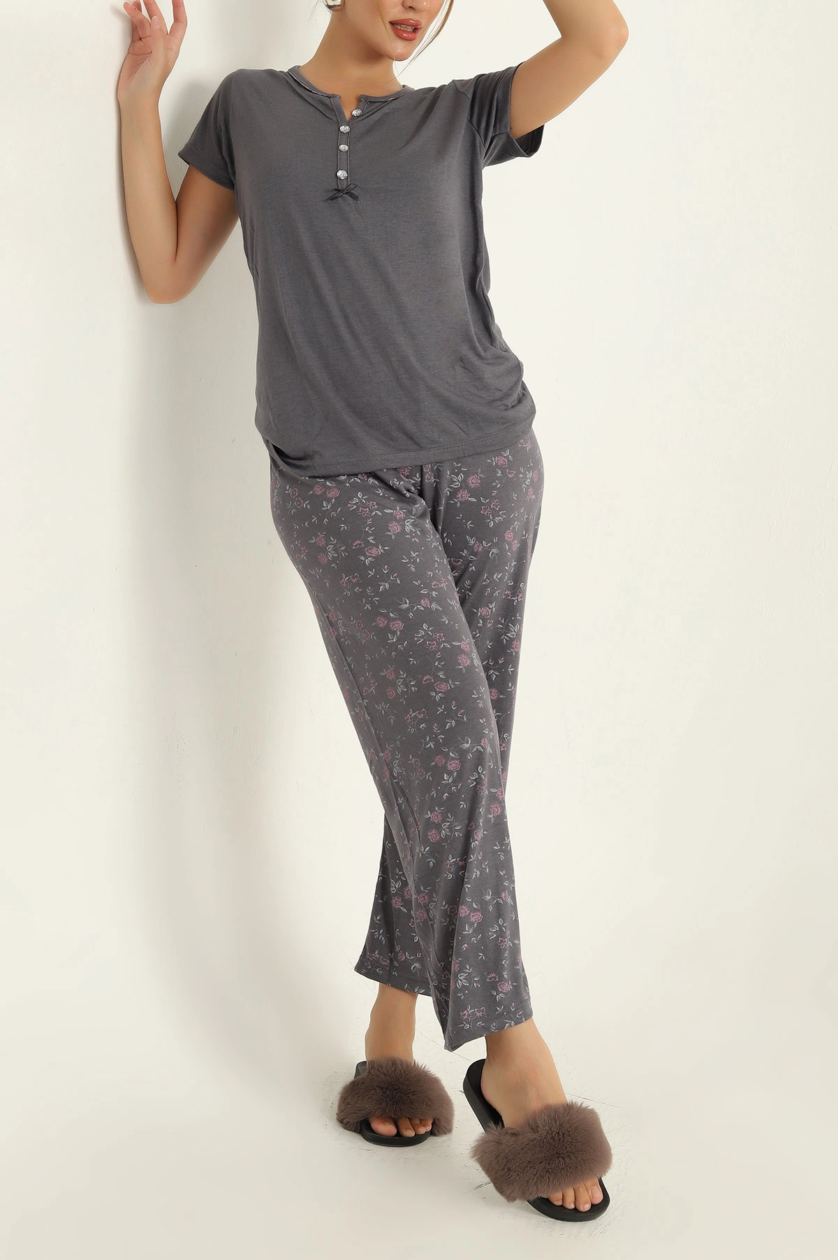 Düğmeli Viskon Bayan Pijama Takımı 289219
