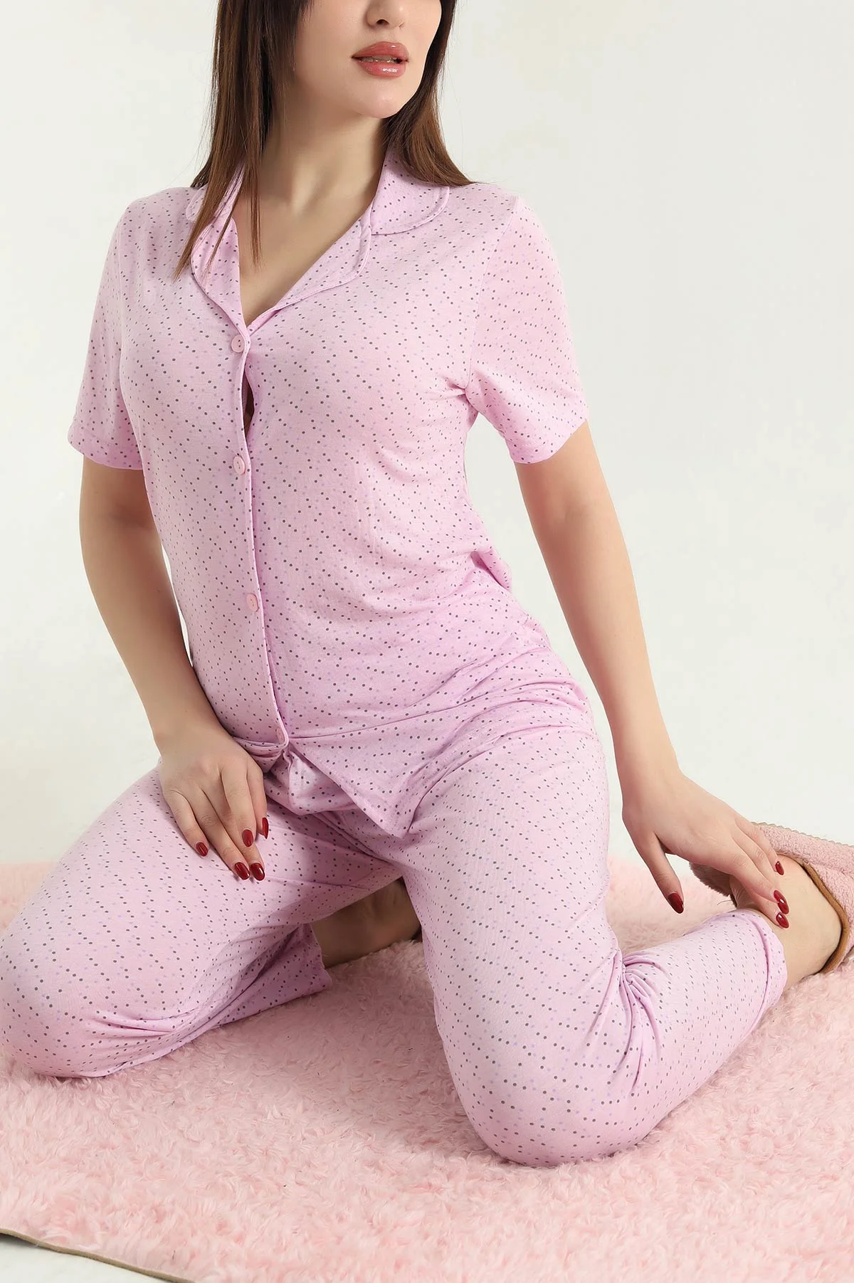 Düğmeli Viskon Kadın Pijama Takımı 338249