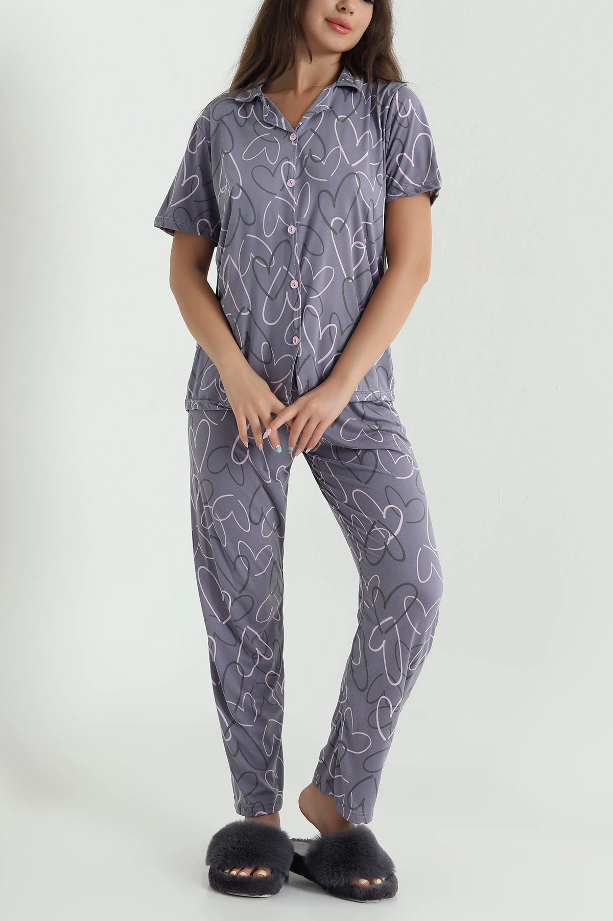 Düğmeli Viskon  Kadın Pijama Takımı 466687