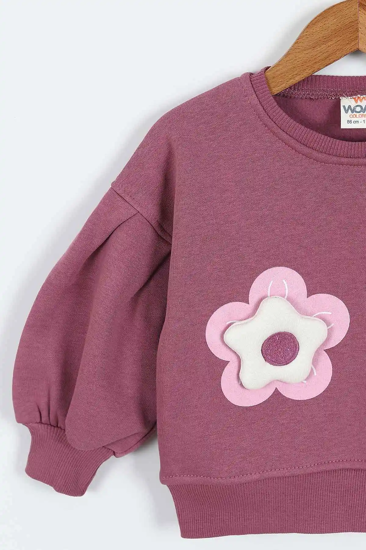 Eflatun (0-4 Yaş)Çiçek Nakışlı Baskılı  3 İp Şardonlu Kız Çocuk Sweatshirt 417580