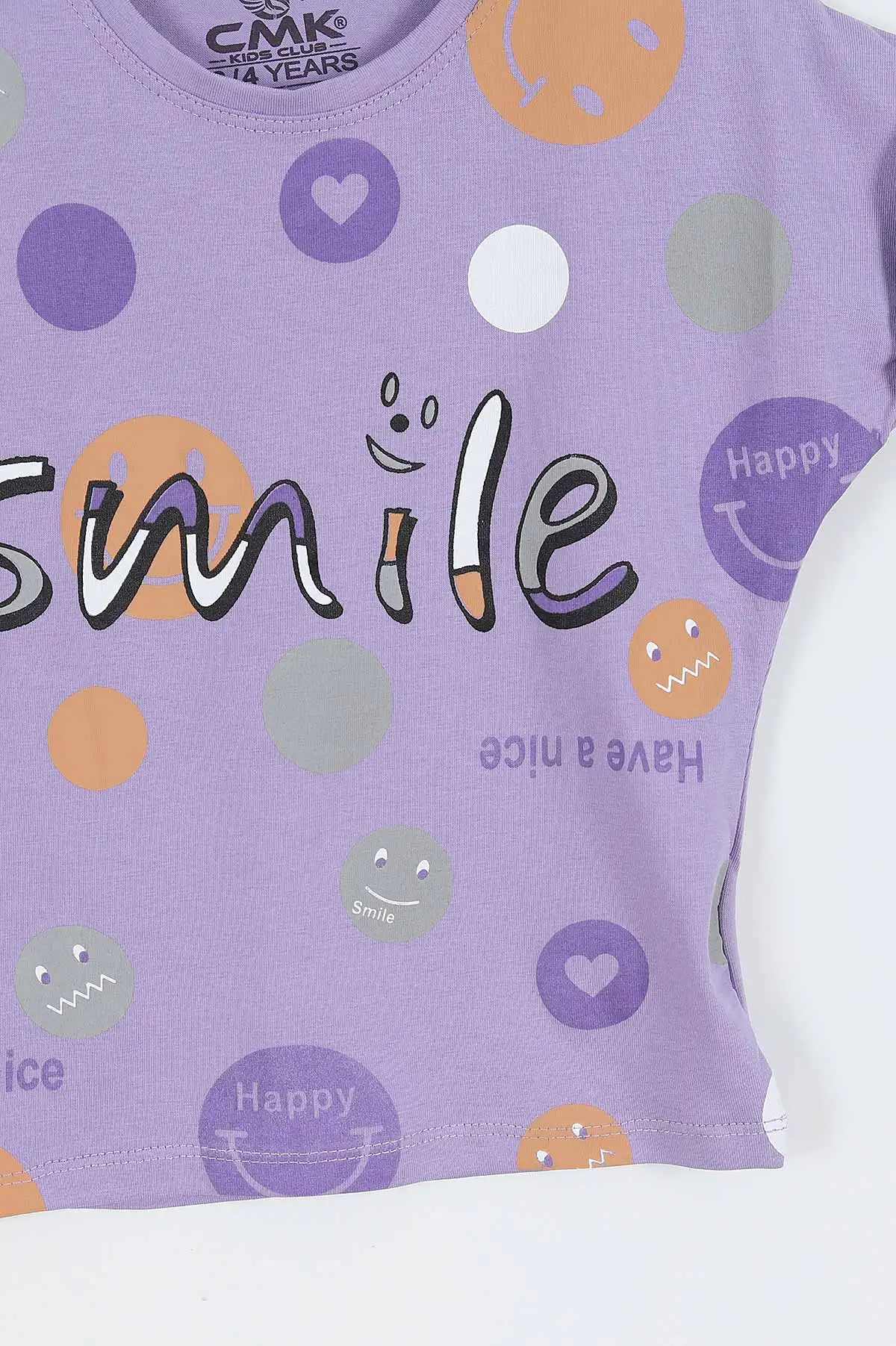 Eflatun (3-12 Yaş)Smile  Baskılı  Kız Çocuk Kısa Kol Tişört 354033