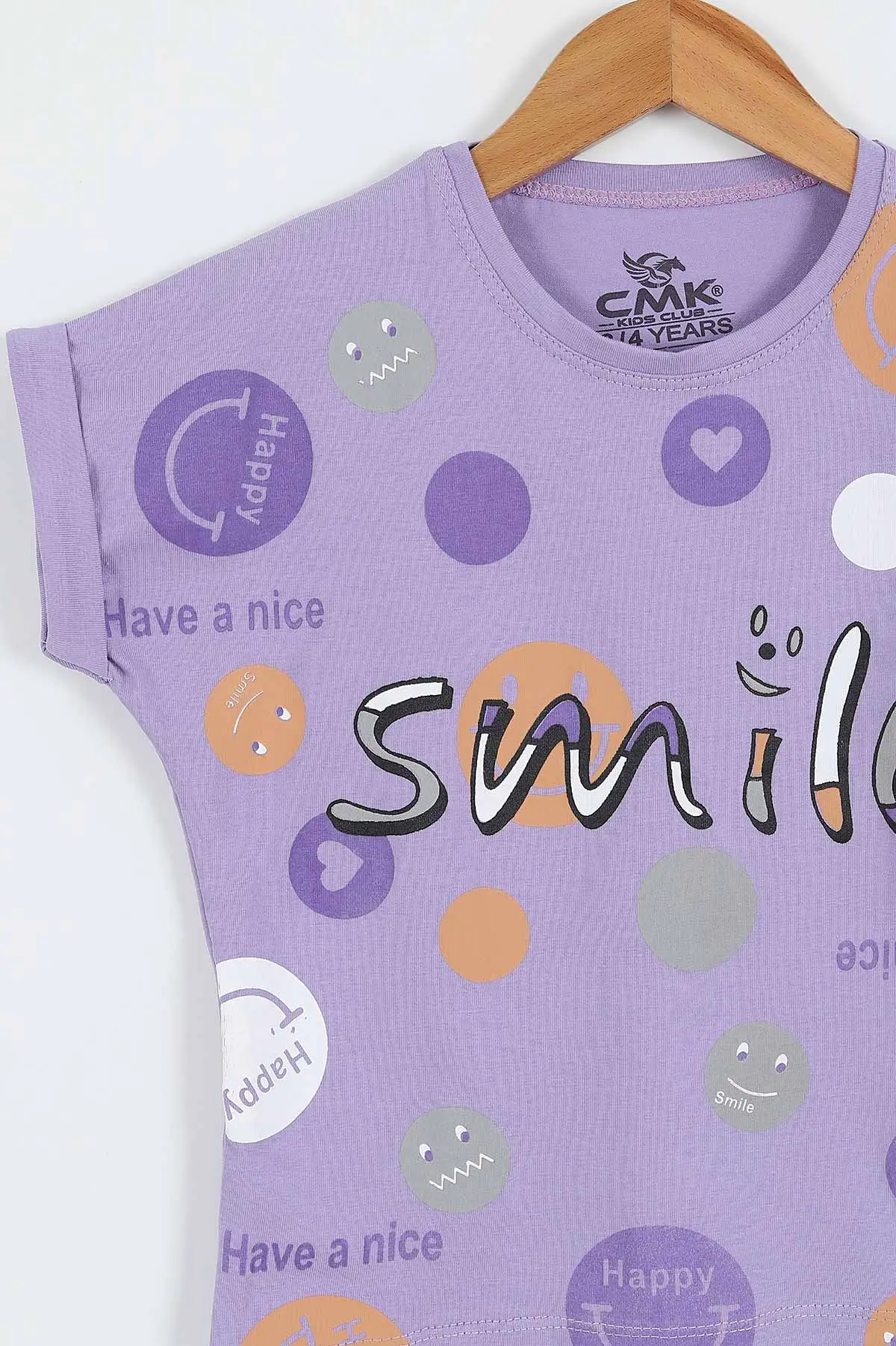 Eflatun (3-12 Yaş)Smile  Baskılı  Kız Çocuk Kısa Kol Tişört 354033