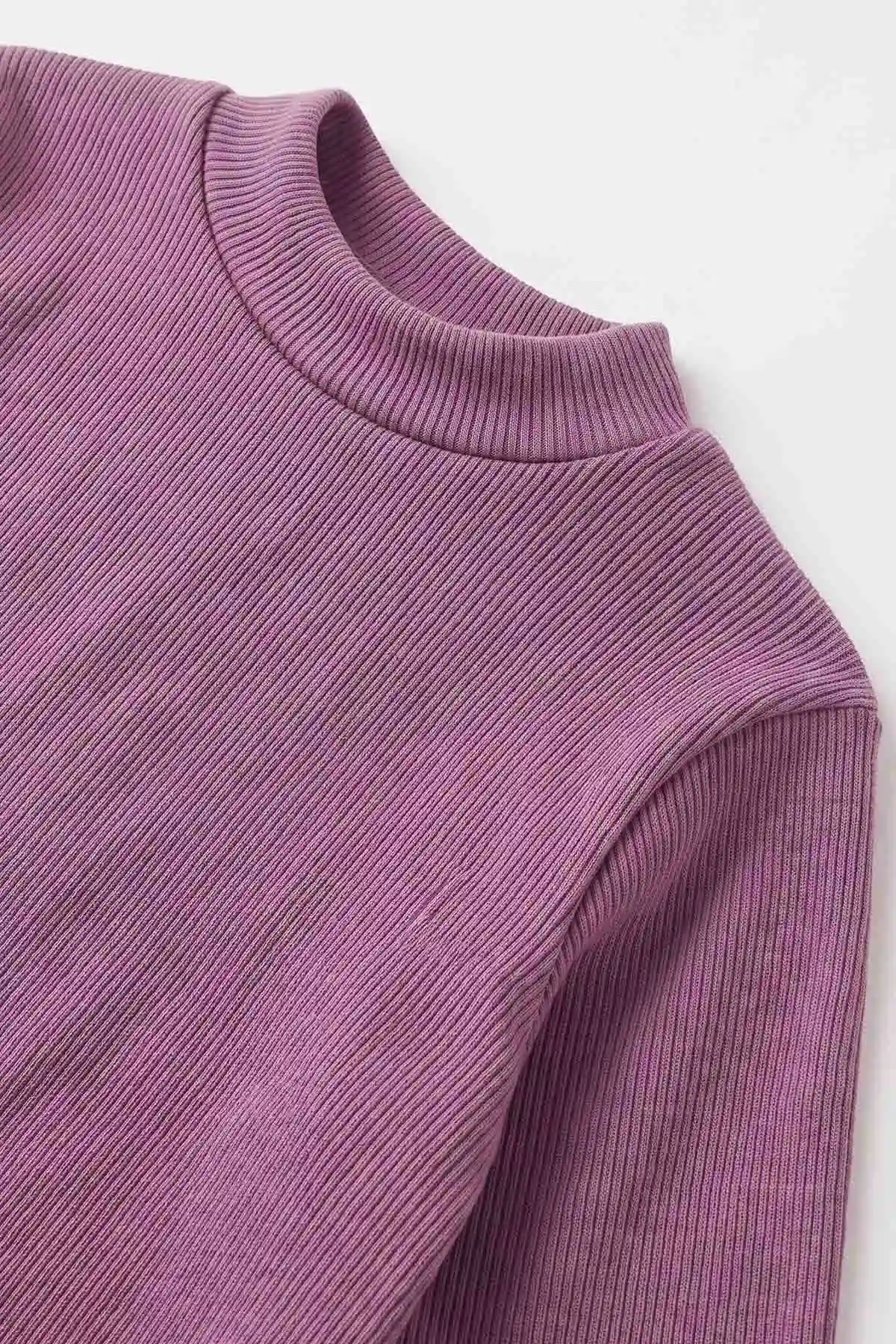 Eflatun (5-12 Yaş) Yarım Balıkçı Yaka Kaşkorse Kız Çocuk Body Sweatshirt 493045