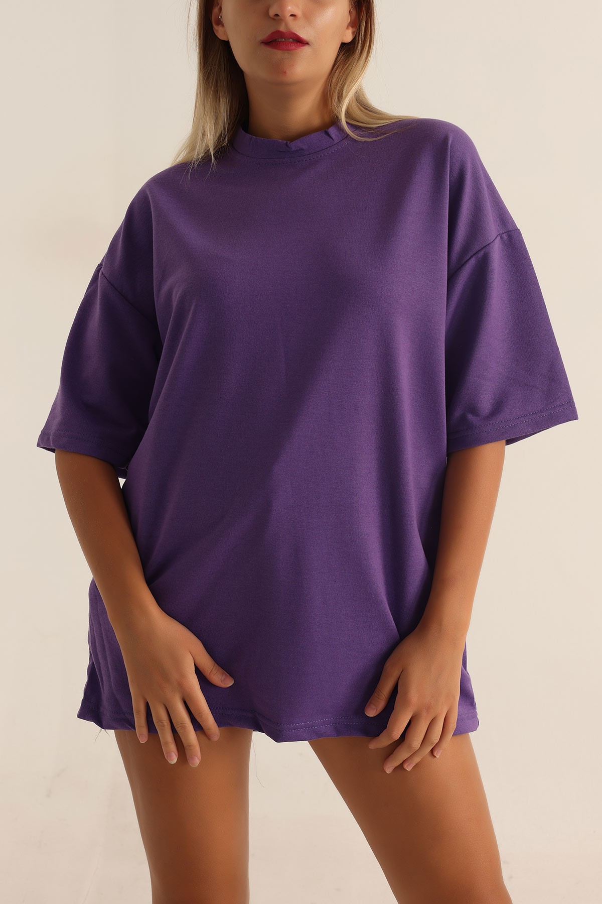 Eflatun İki İp Oversize Tişört 193607