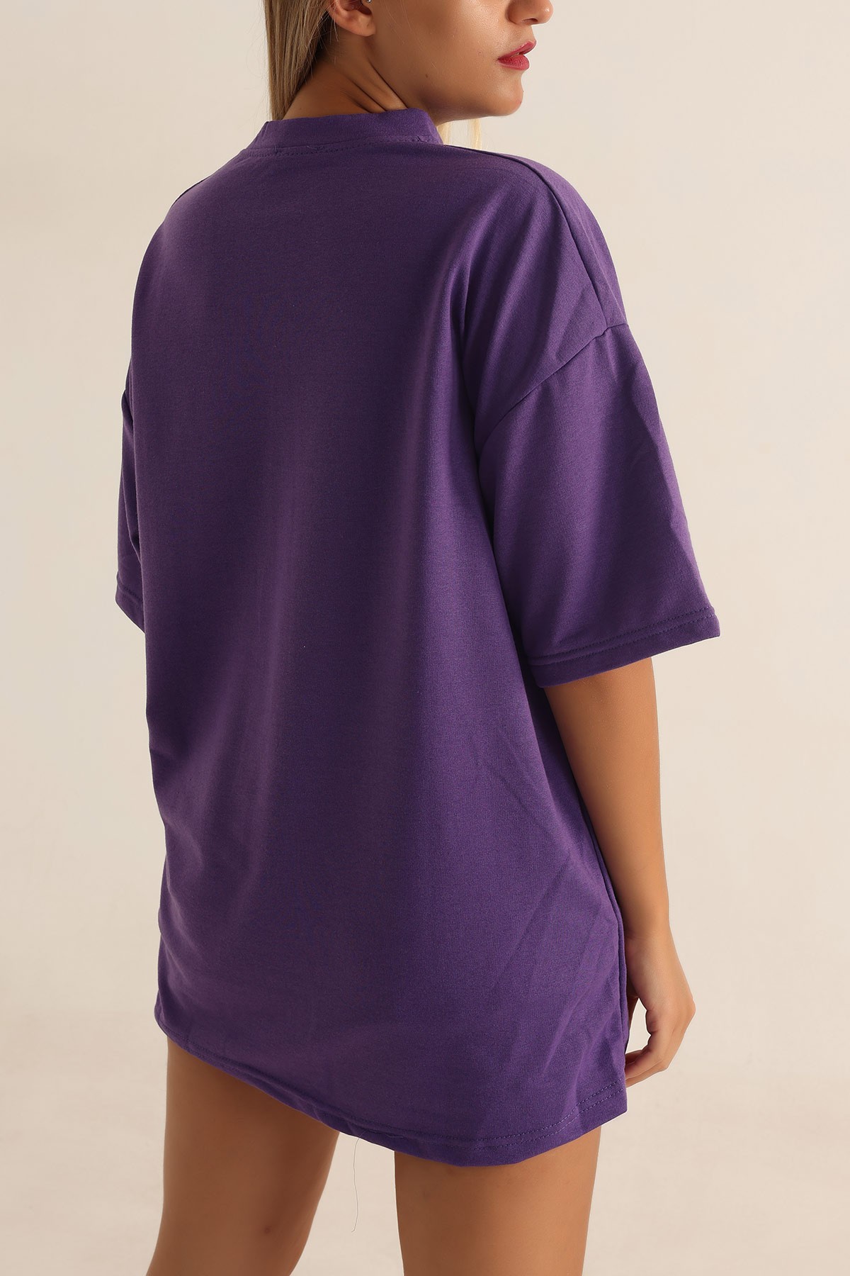 Eflatun İki İp Oversize Tişört 193607