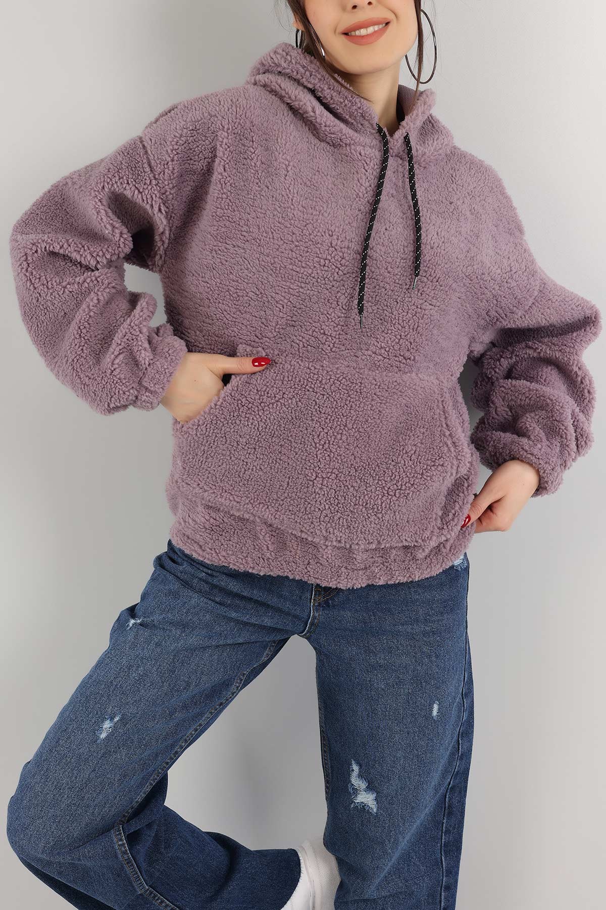 Eflatun Kapüşonlu Cepli Yumoş Sweat 151239
