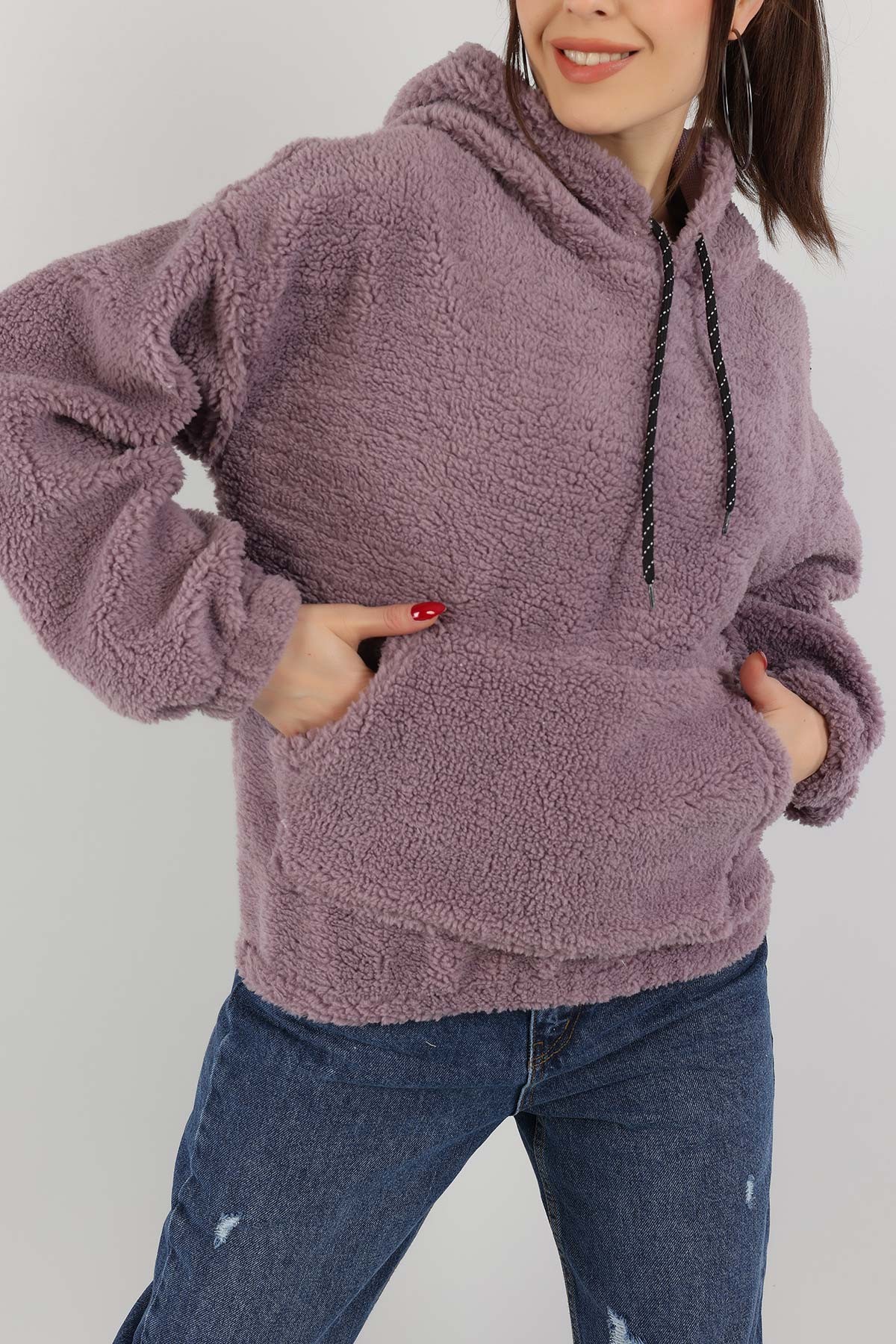 Eflatun Kapüşonlu Cepli Yumoş Sweat 151239