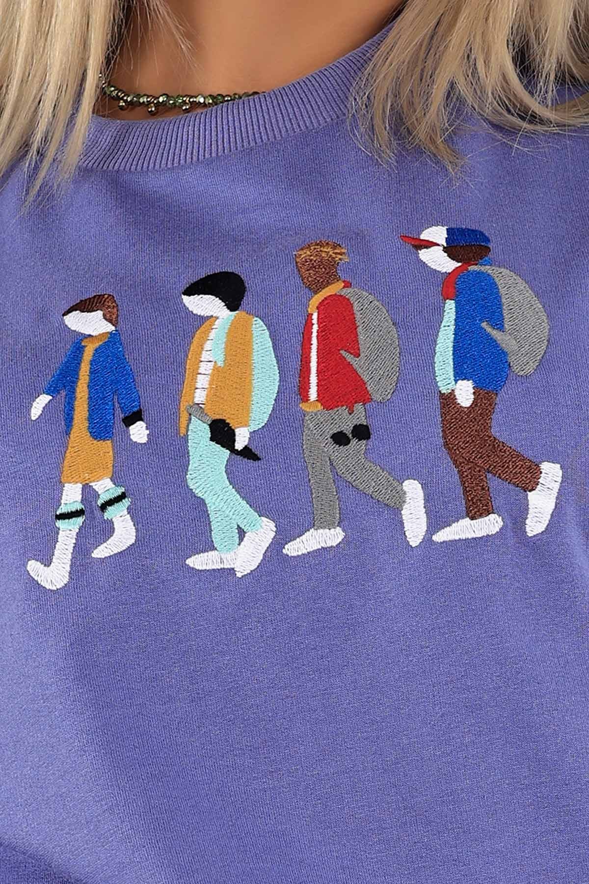 Eflatun Nakışlı İki İp Sweat 132094