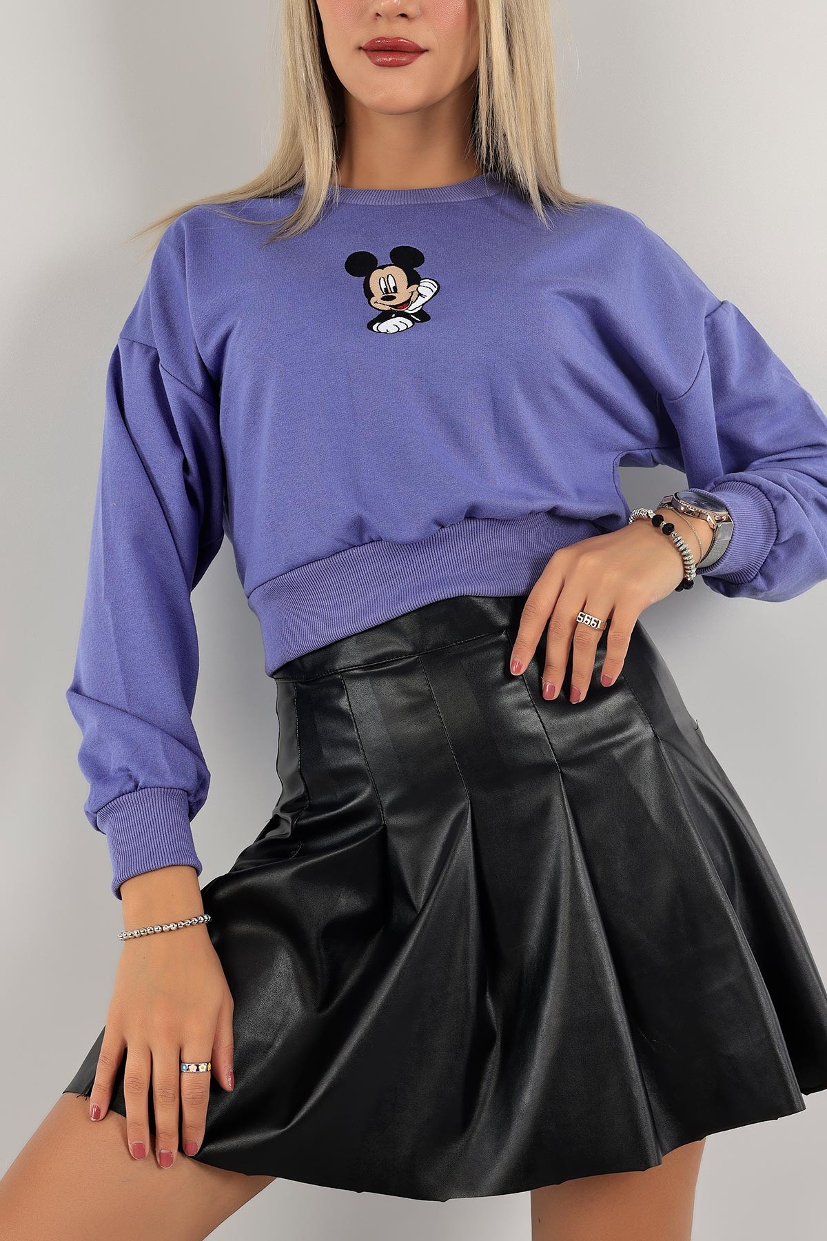 Eflatun Nakışlı İki İp Sweat 132762