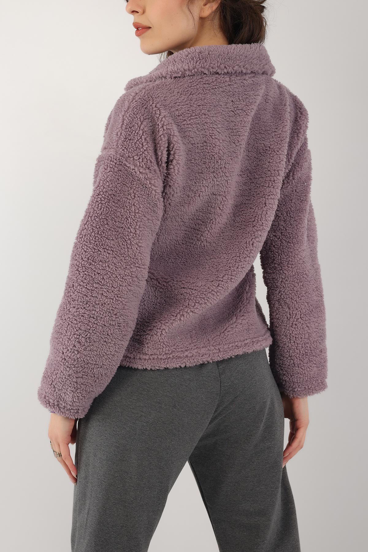 Eflatun Yarım Fermuarlı Yumoş Sweat 153487