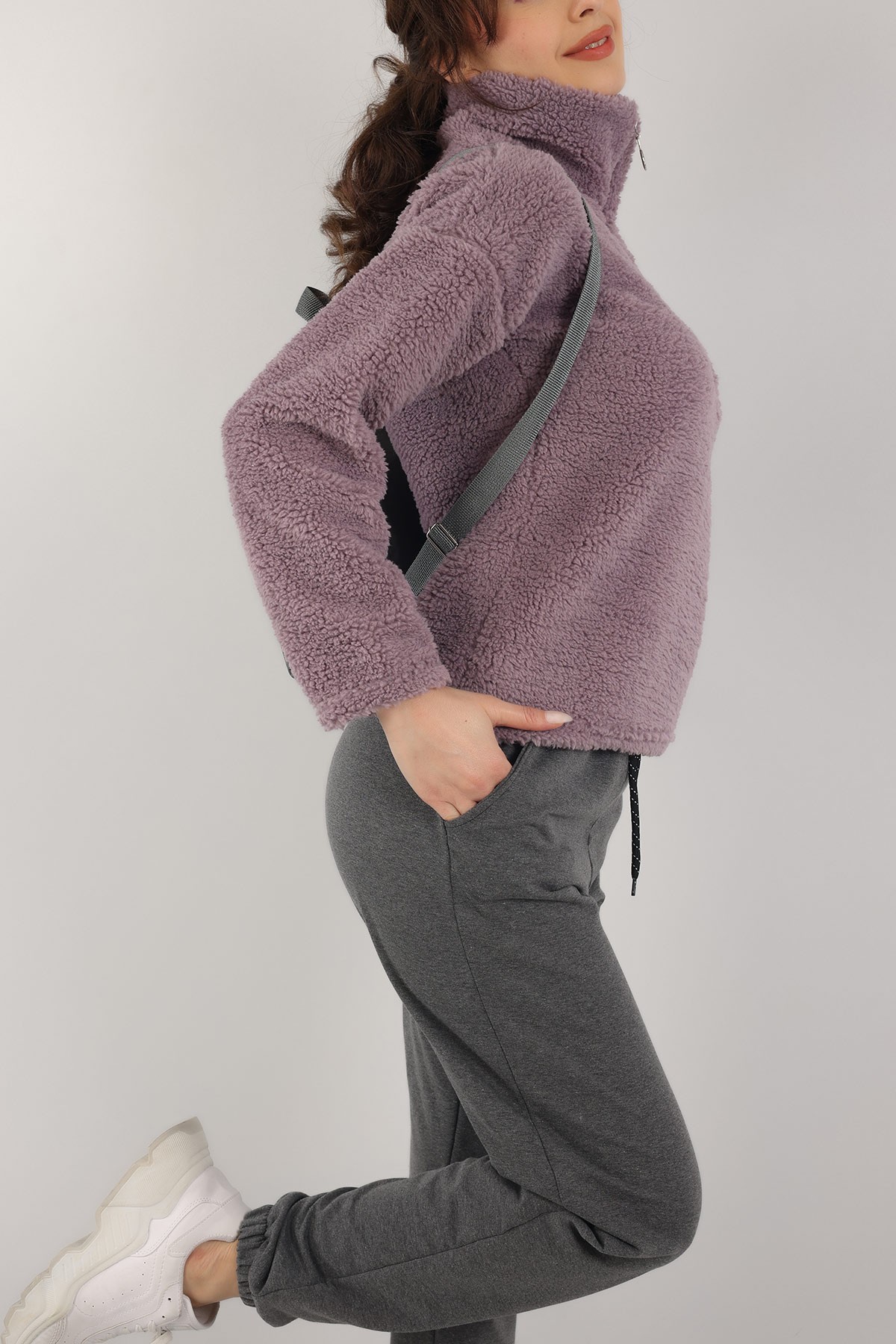 Eflatun Yarım Fermuarlı Yumoş Sweat 153487
