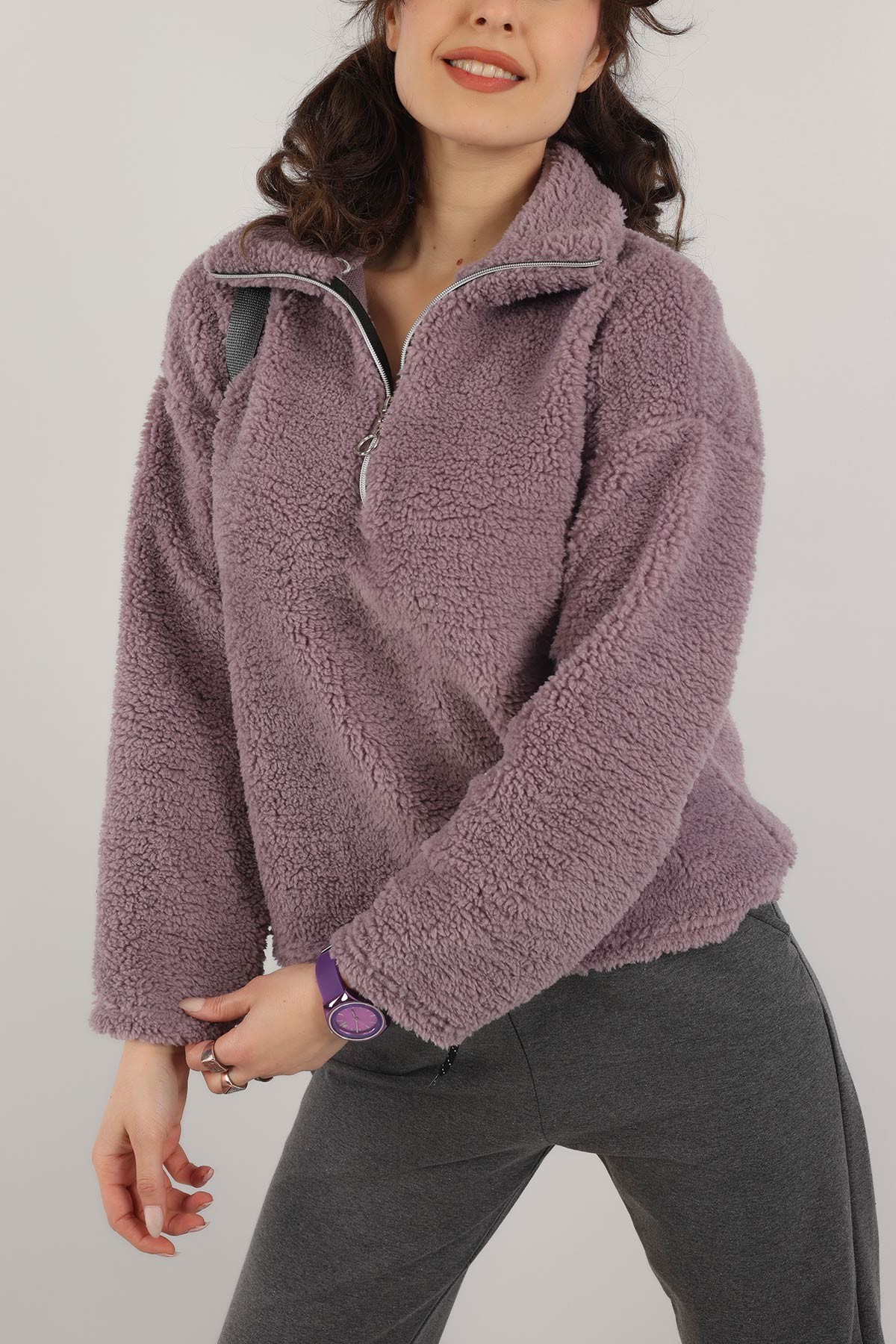 Eflatun Yarım Fermuarlı Yumoş Sweat 153487