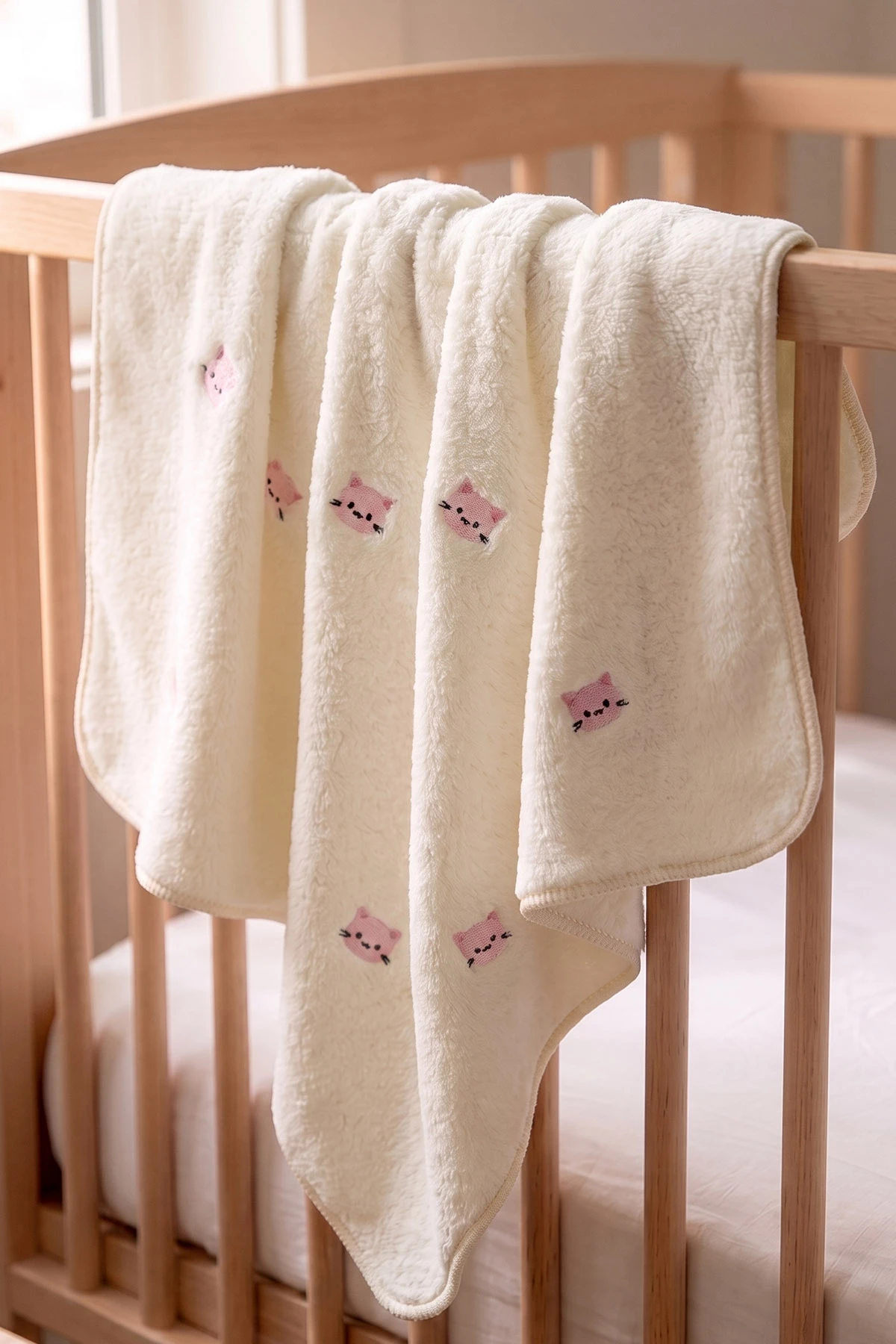Ekru (0-12 Ay) Kedi  Nakışlı  Wellsoftt  Bebek Battaniye 477447