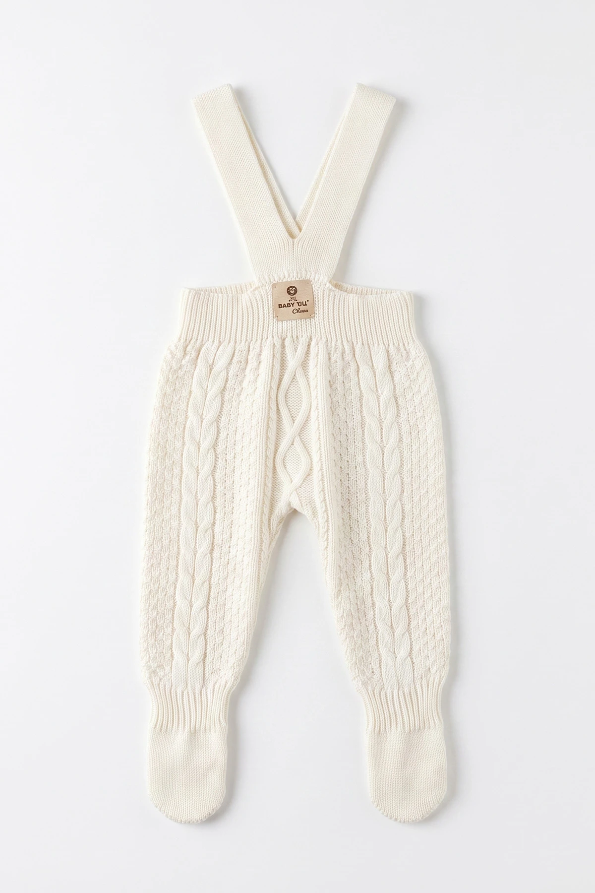 Ekru (0-12 Ay) Örgülü Ayaklı Unisex Bebek Triko Salopet 474329