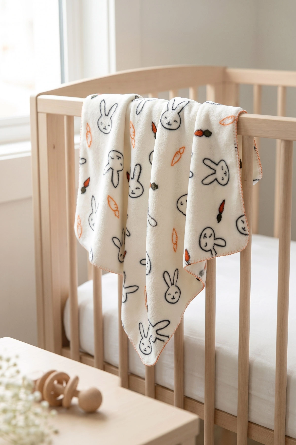 Ekru (0-18 Ay) Tavşan Desenlii  Peluş  Bebek Battaniye 477432