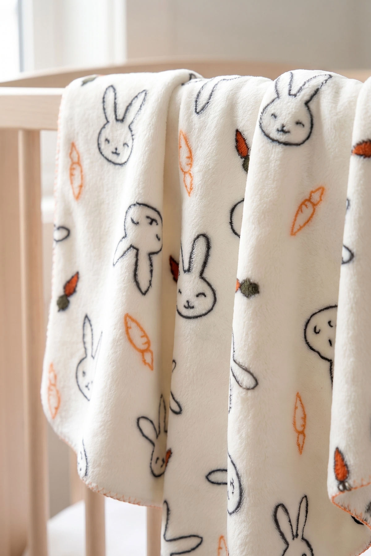 Ekru (0-18 Ay) Tavşan Desenlii  Peluş  Bebek Battaniye 477432