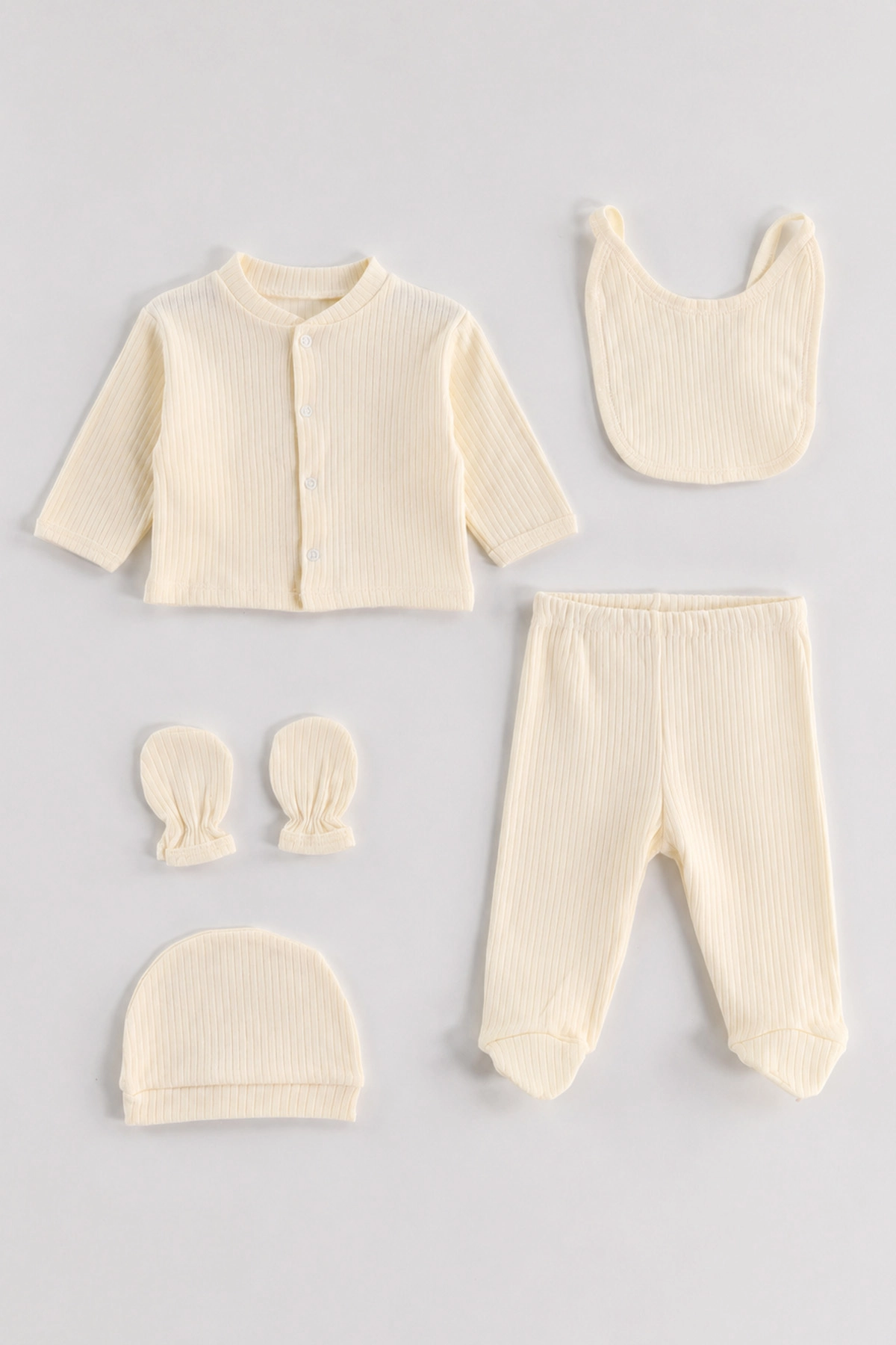 Ekru (0-3 Ay) Raporlu Penye Kutulu Unisex 5'li Hastane Çıkış Seti 476631