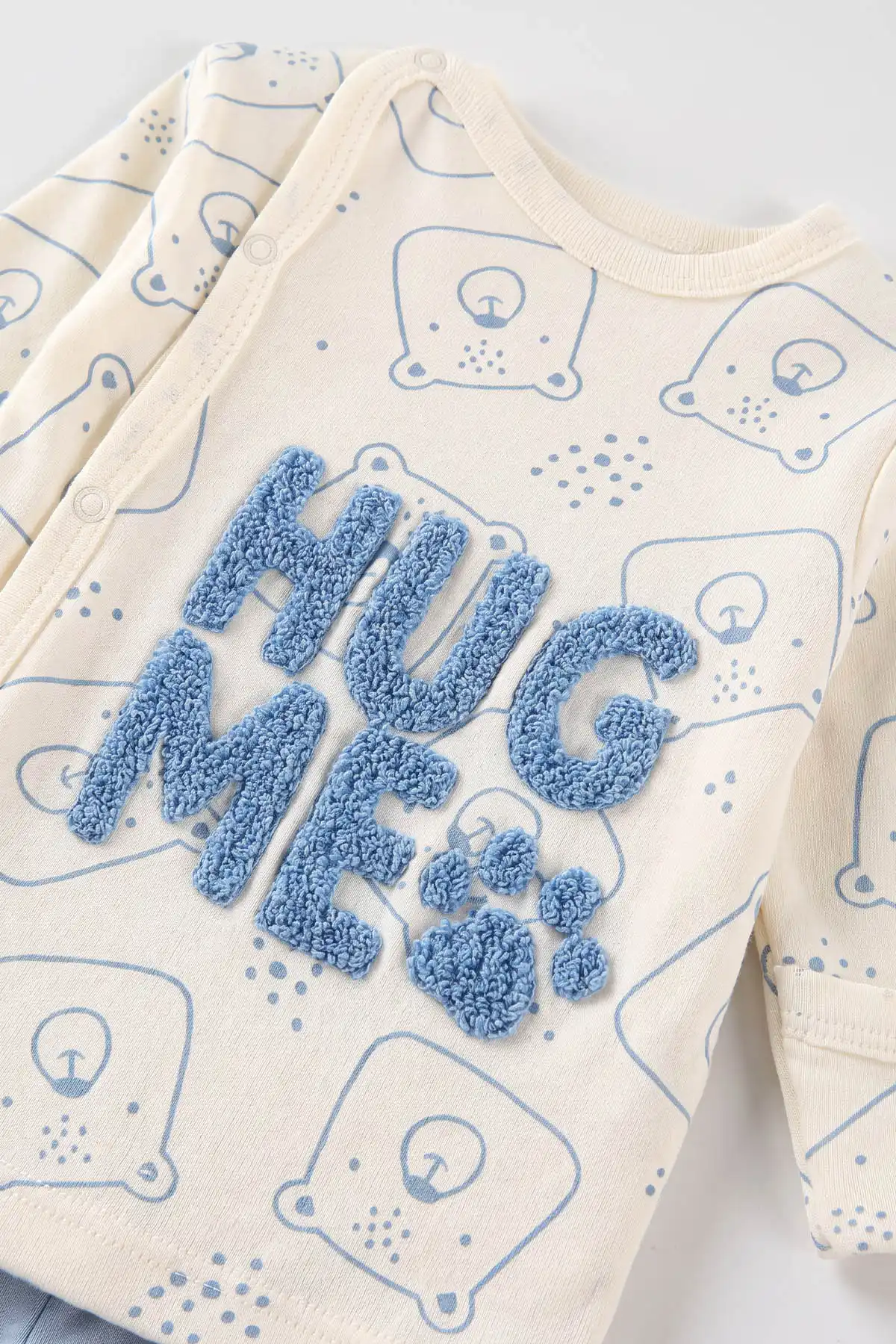 Ekru (0-3 Ay)Hug Me Süzene Nakışlı Patikli 3'lü Erkek Bebek Takım 477115
