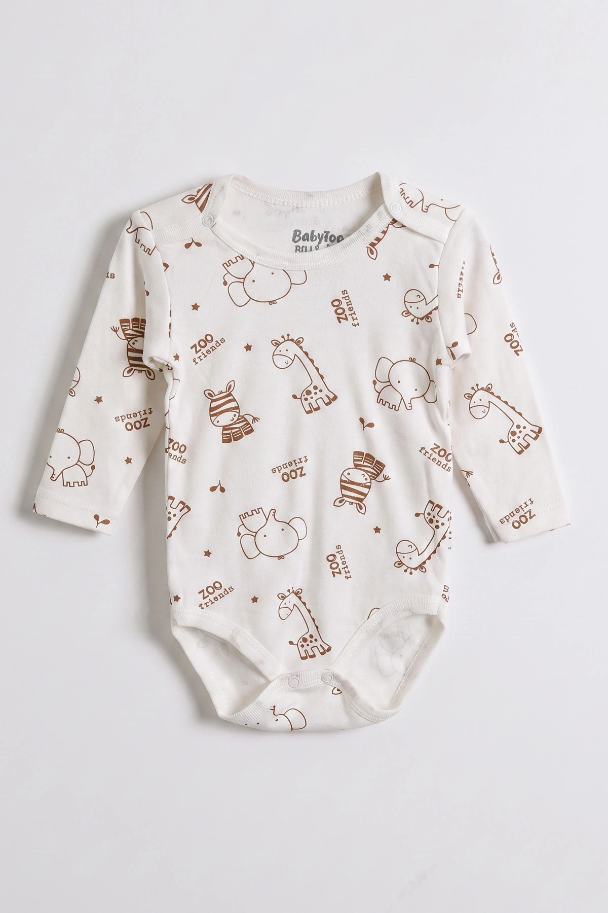 Ekru (0-3 Yaş) Safari Desenli Uzun Kol Bebek &Çocuk Çıtçıtlı Badi 482380