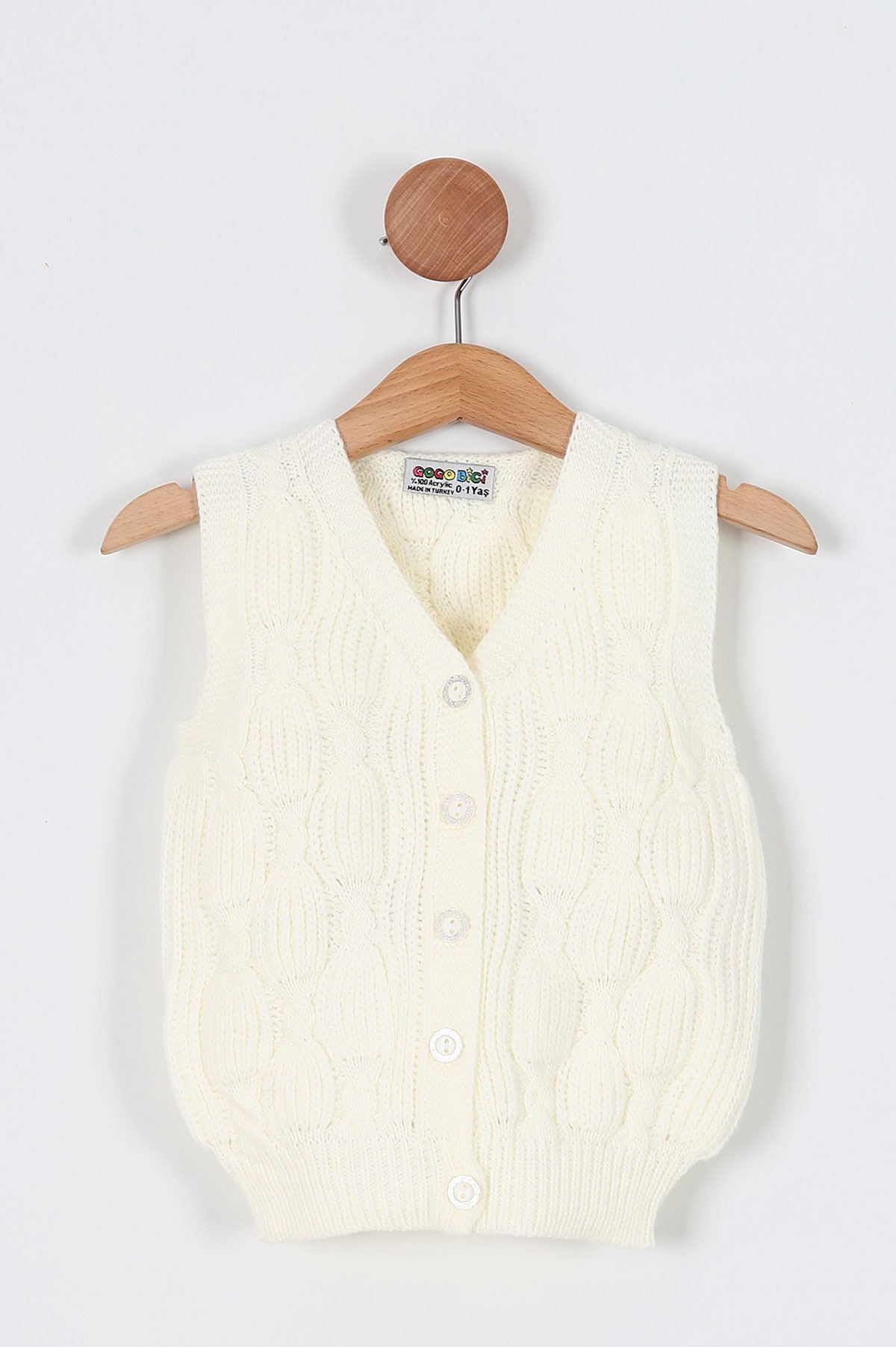 Ekru (0-5 Yaş) Saçlı Selanik Düğmeli Kız Çocuk Hırka Yelek 197425