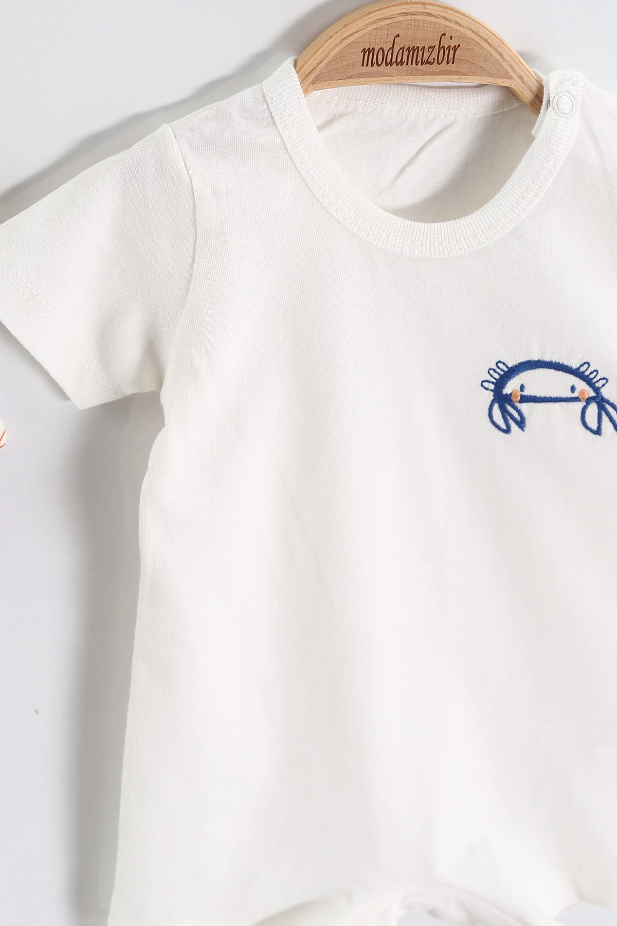 Ekru (0-6 Ay) Yengeç Baskılı Kısa Kol 3'lü Erkek Bebek Çıtçıtlı Badi 469238
