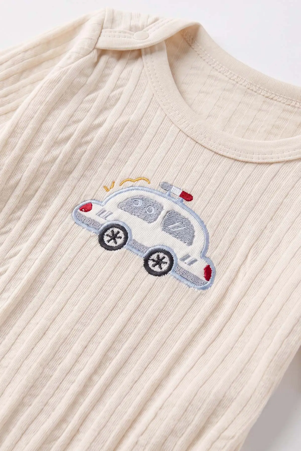 Ekru (0-9 Ay) Araba Nakışlı Penye Erkek Bebek Takım 488233